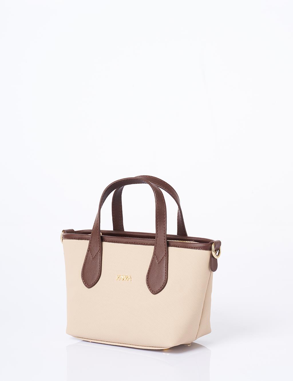 Textured Wide Strap Tote Bag Taupe