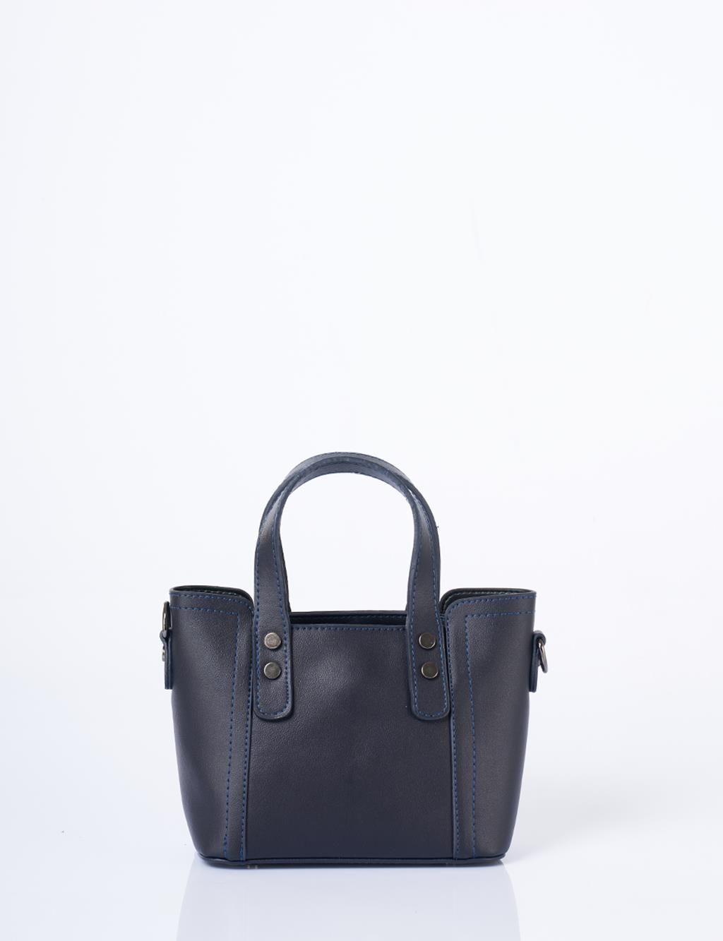 Zincir Omuz Askılı Monogram Logolu Suni Deri Tote Çanta Lacivert