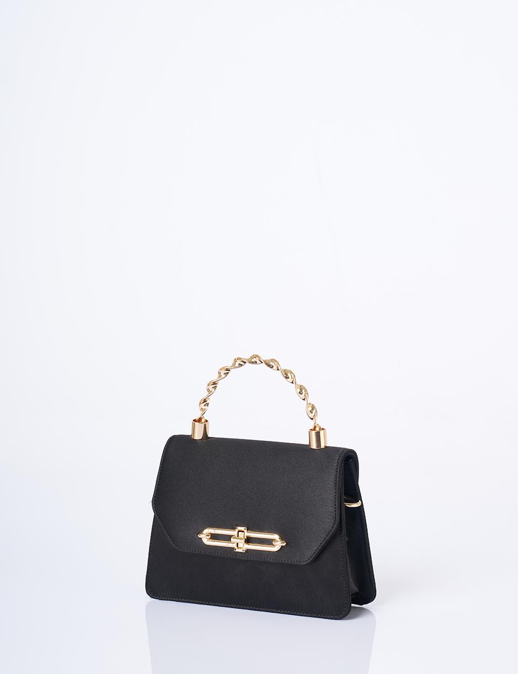Tutma Kulplu Saten Çanta Siyah