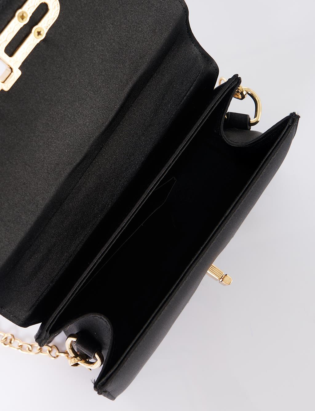 Tutma Kulplu Saten Çanta Siyah