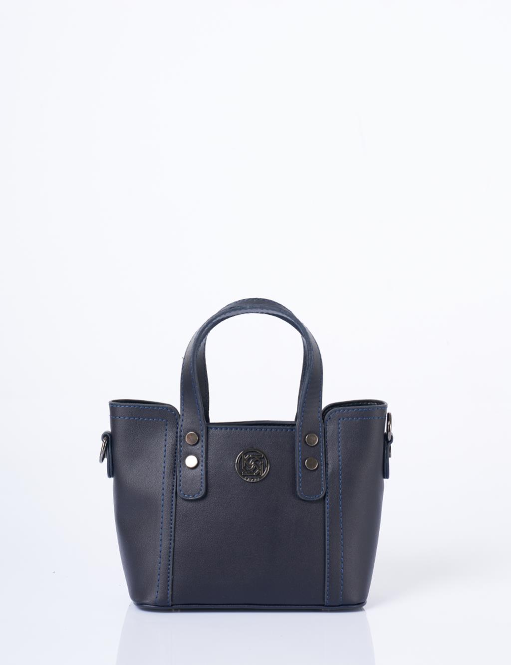Zincir Omuz Askılı Monogram Logolu Suni Deri Tote Çanta Lacivert