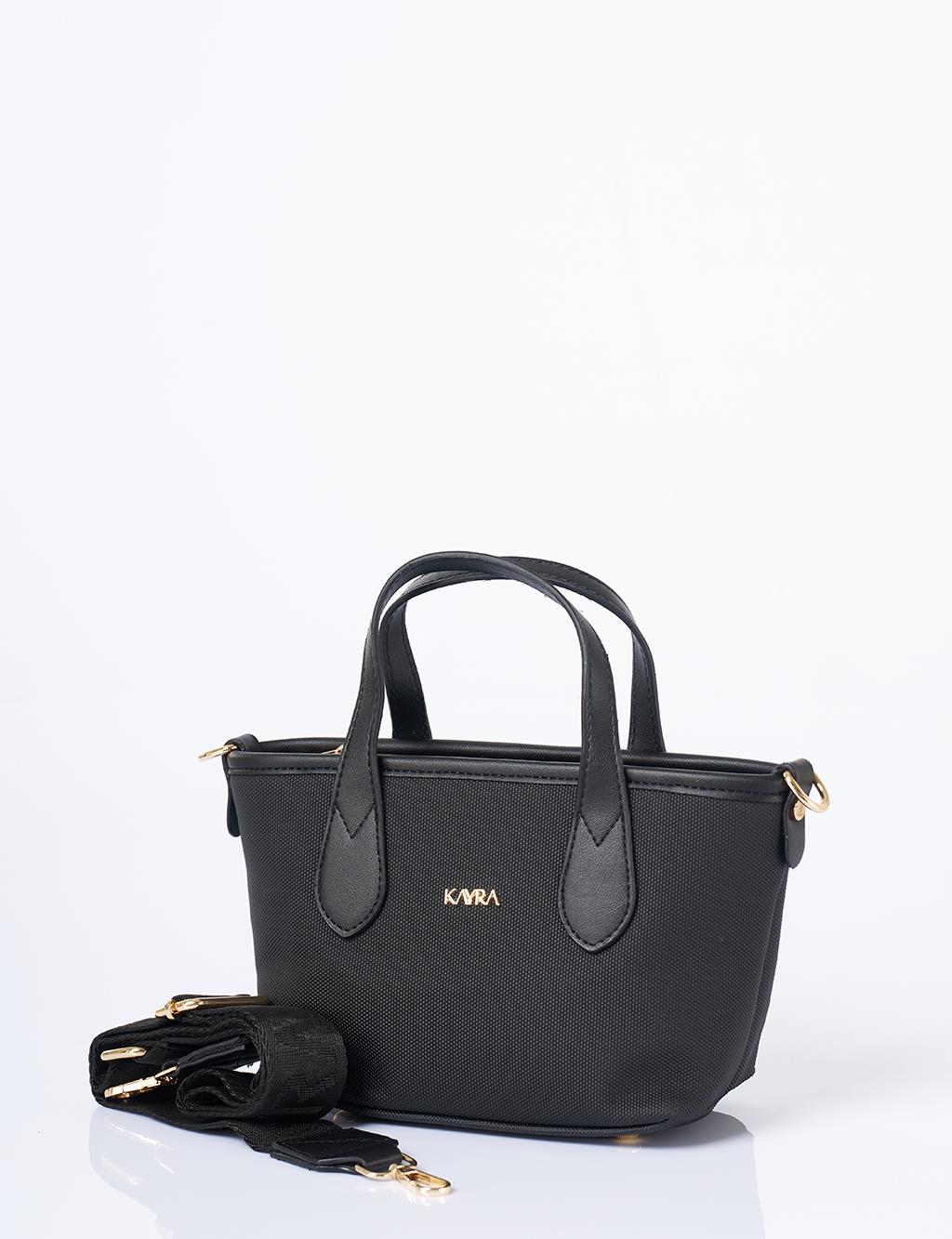 Textured Wide Strap Tote Bag Black