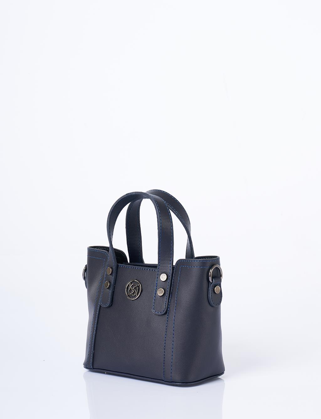 Zincir Omuz Askılı Monogram Logolu Suni Deri Tote Çanta Lacivert