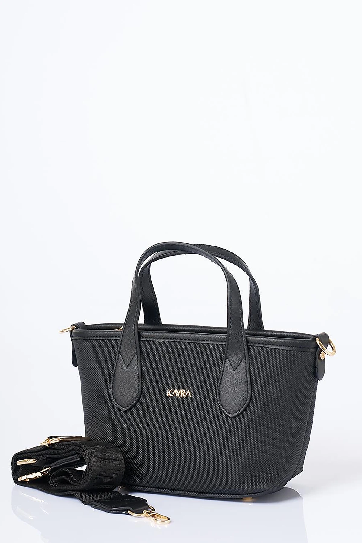Textured Wide Strap Tote Bag Black