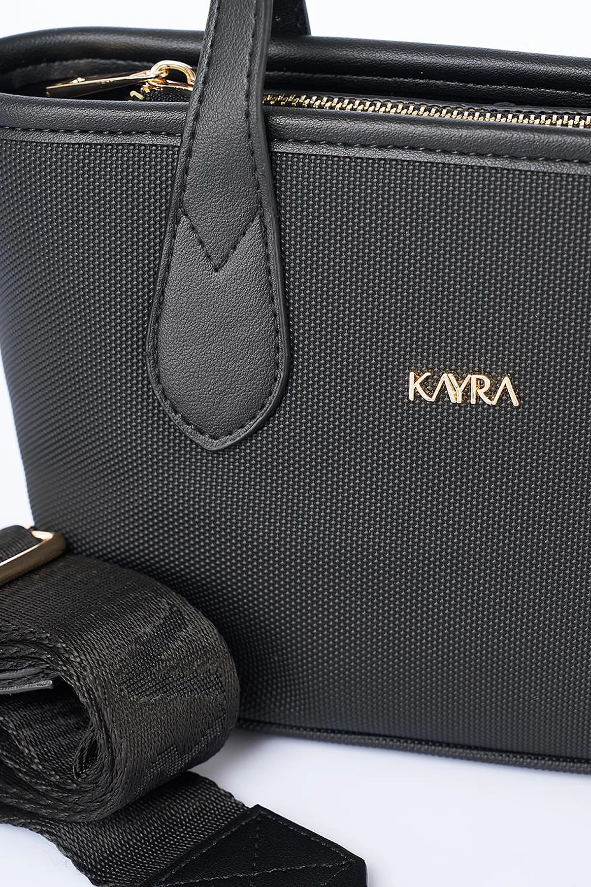 Textured Wide Strap Tote Bag Black