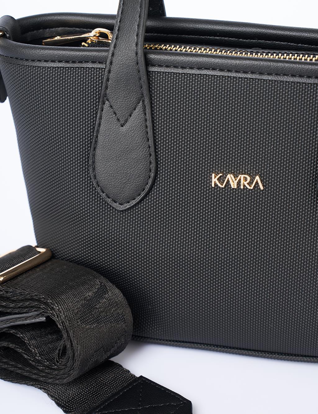 Textured Wide Strap Tote Bag Black