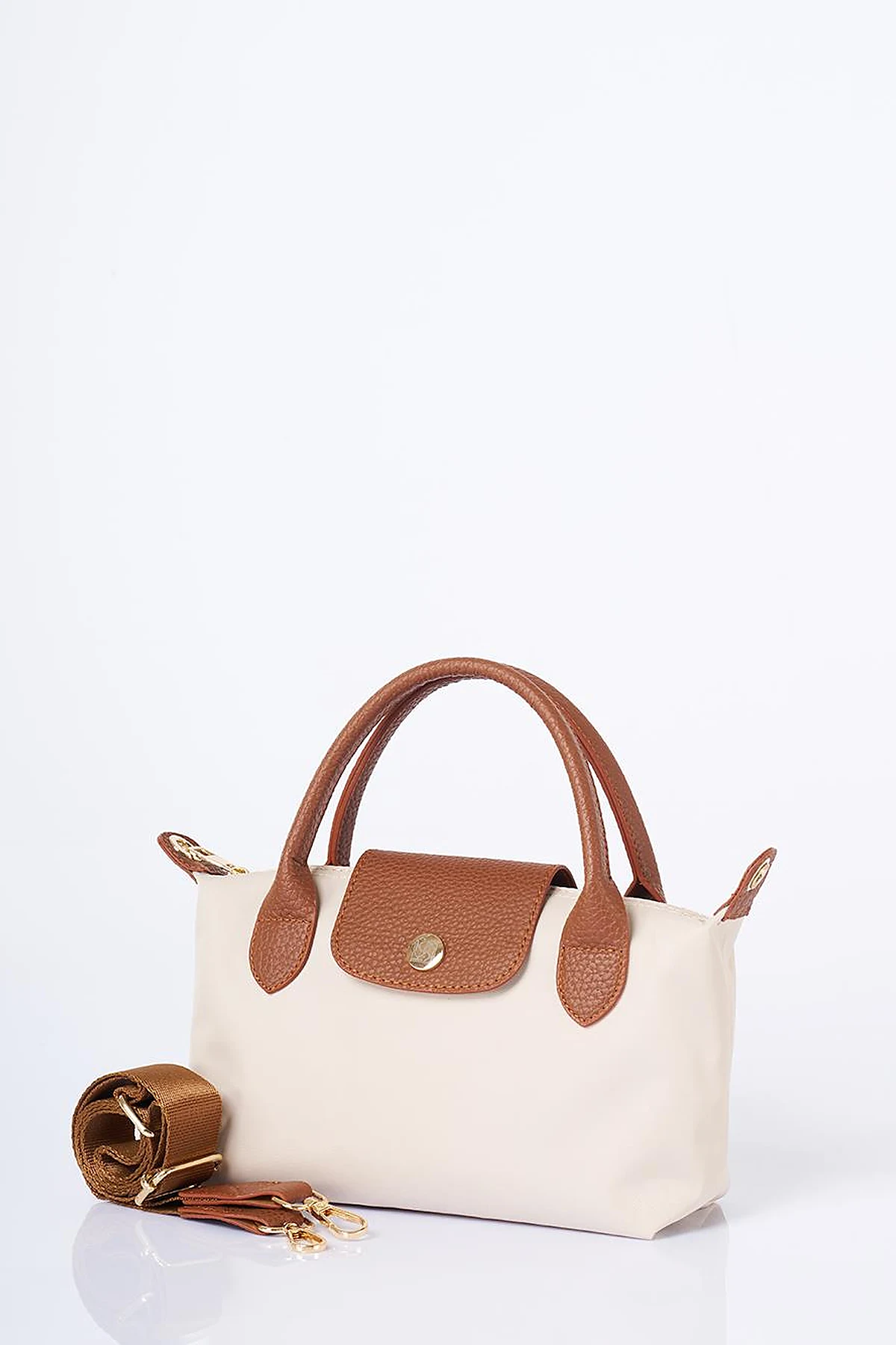 Medium Flap Fabric Bag -Cream
