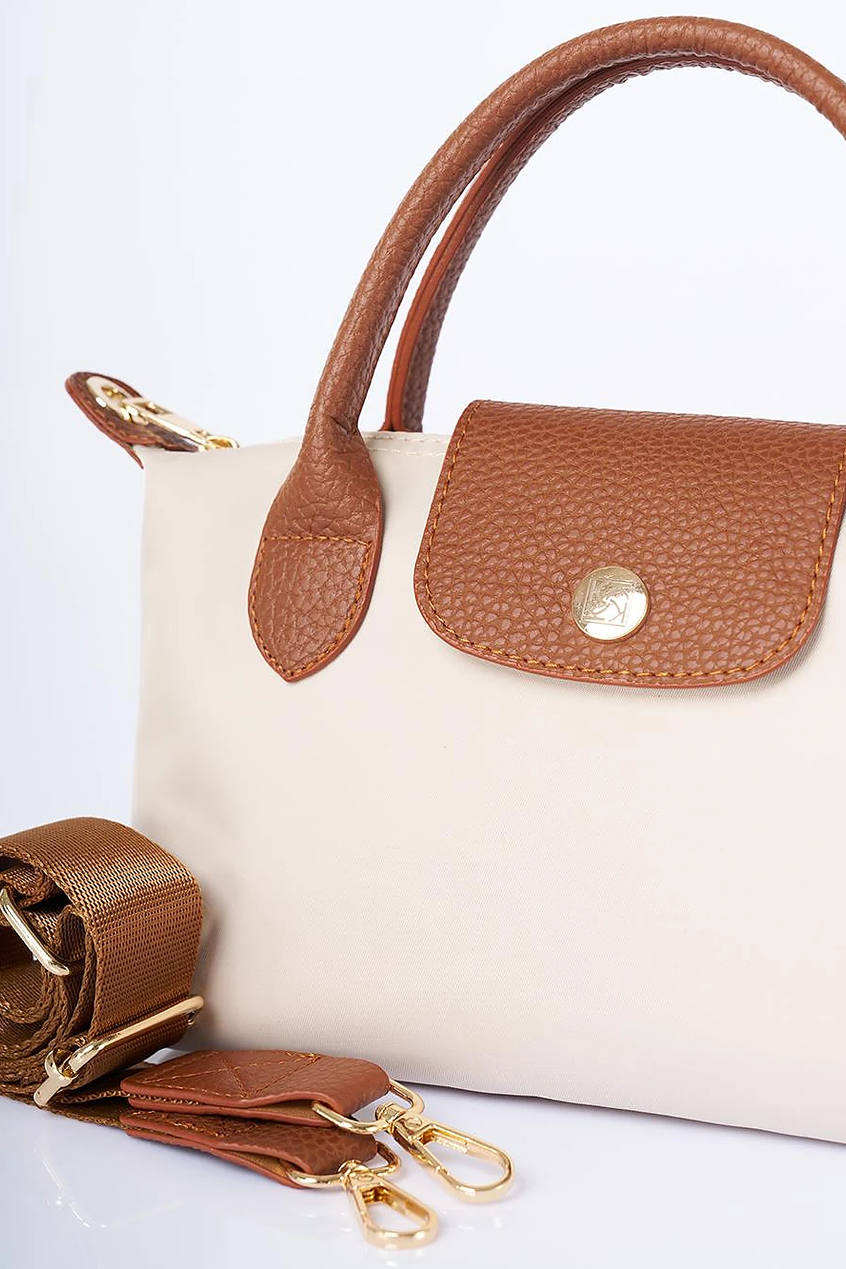 Medium Flap Fabric Bag -Cream