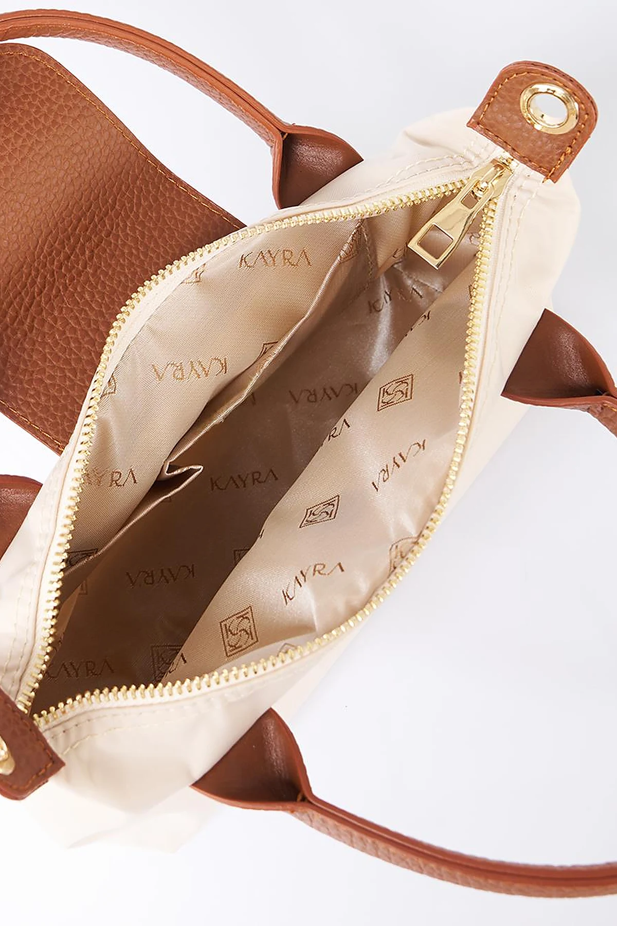 Medium Flap Fabric Bag -Cream