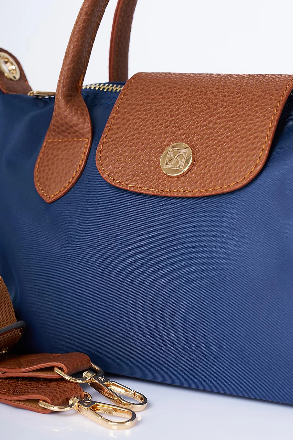 Medium Flap Fabric Bag- Navy