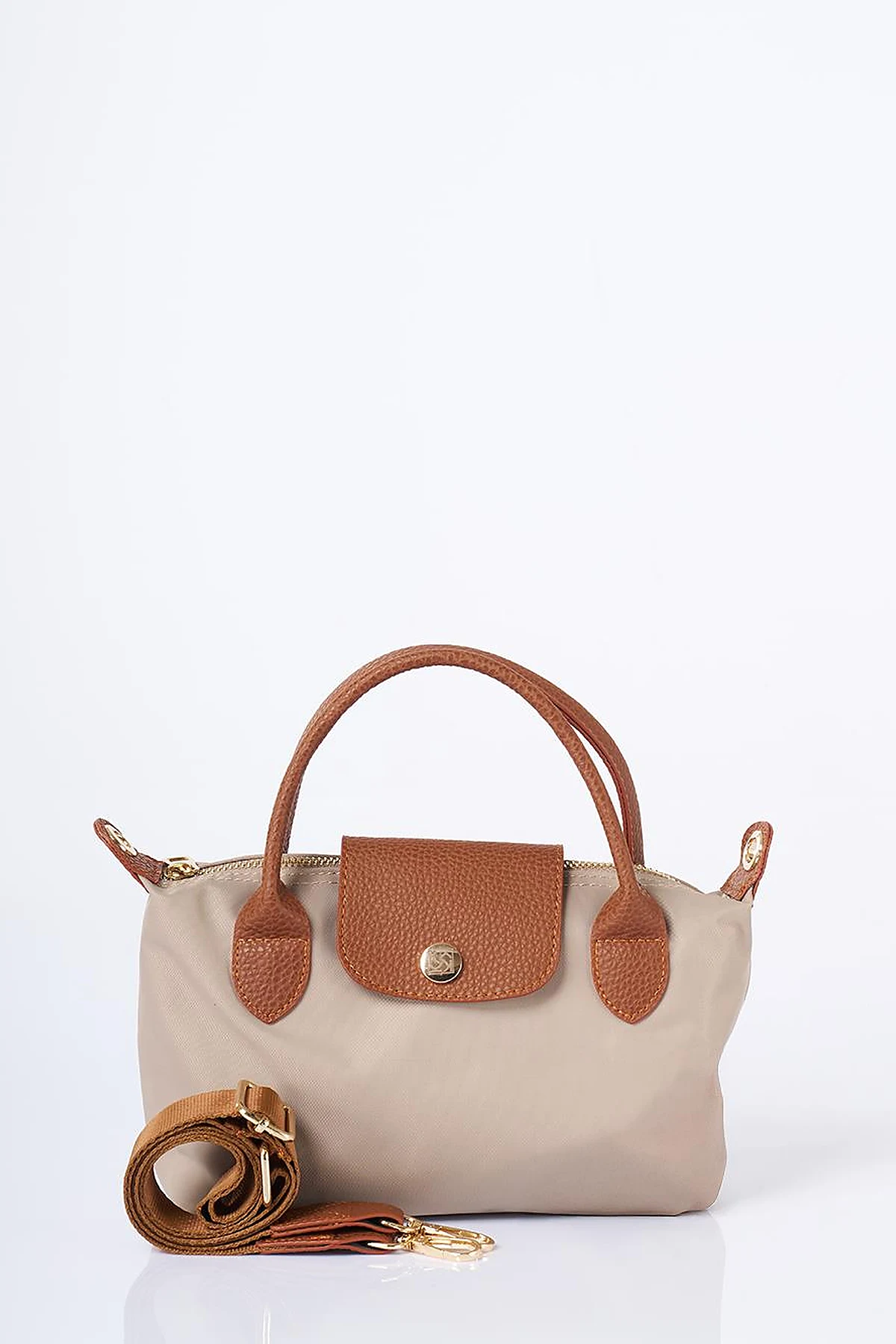 Medium Flap Fabric Bag -Stone