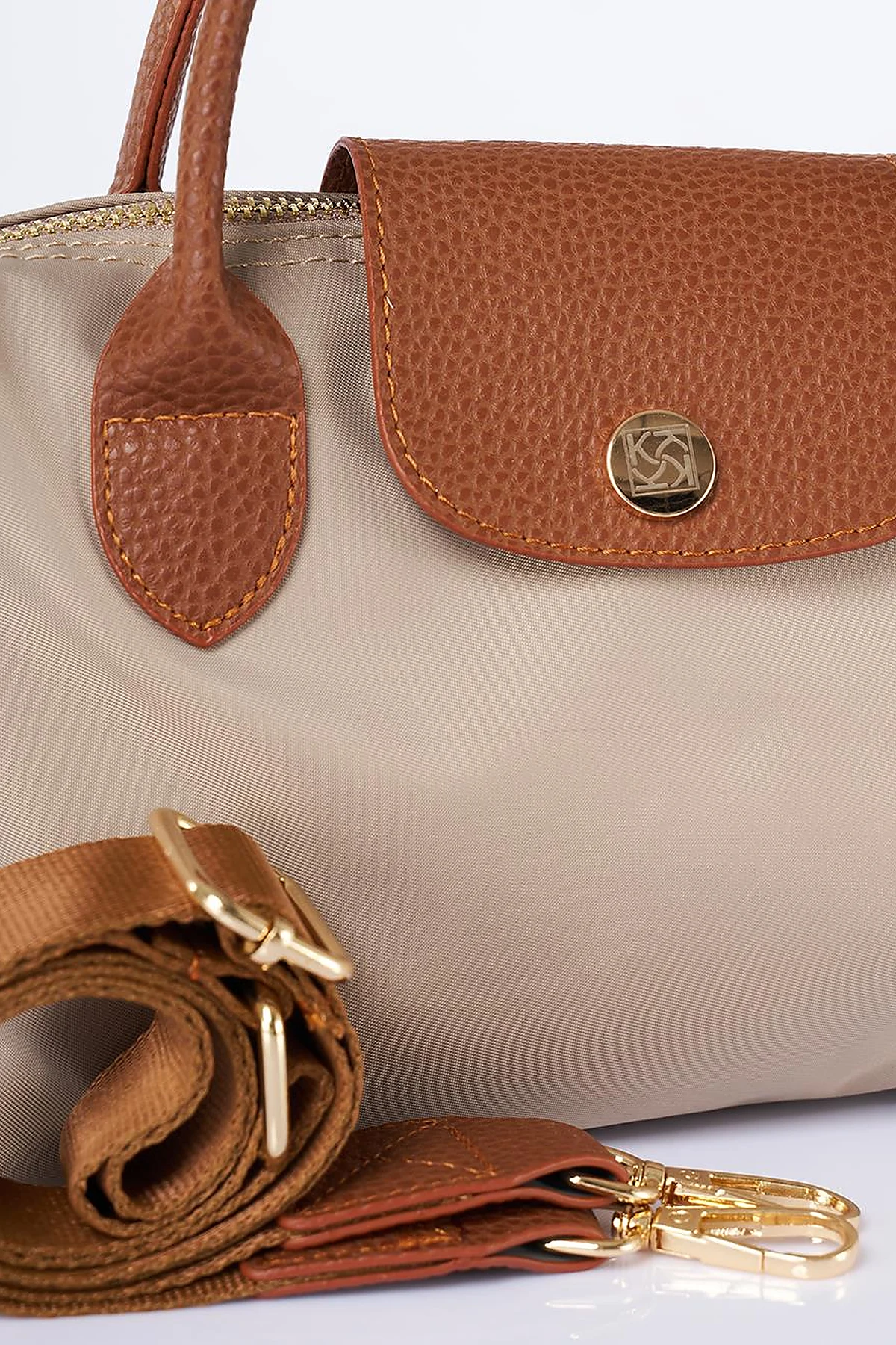 Medium Flap Fabric Bag -Stone