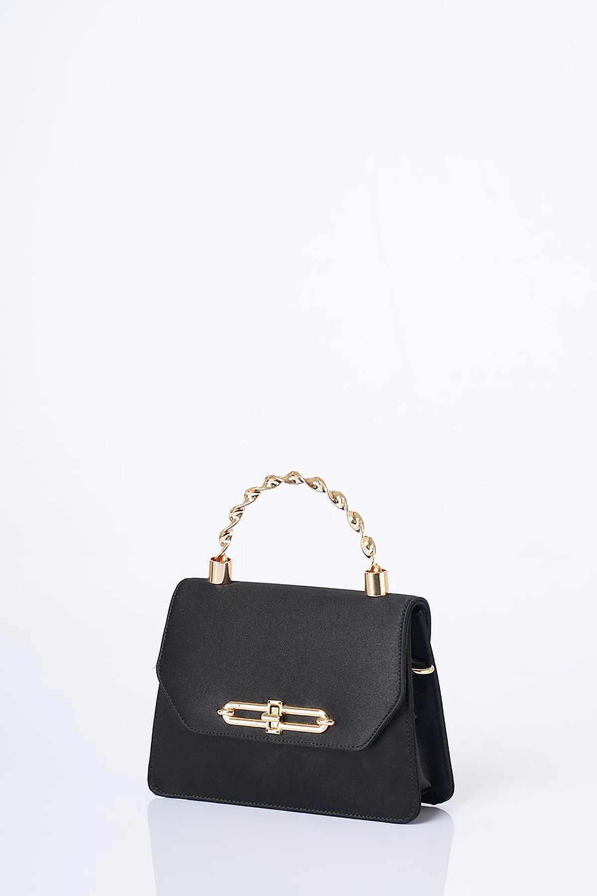 Handle Strap Satin Bag Black