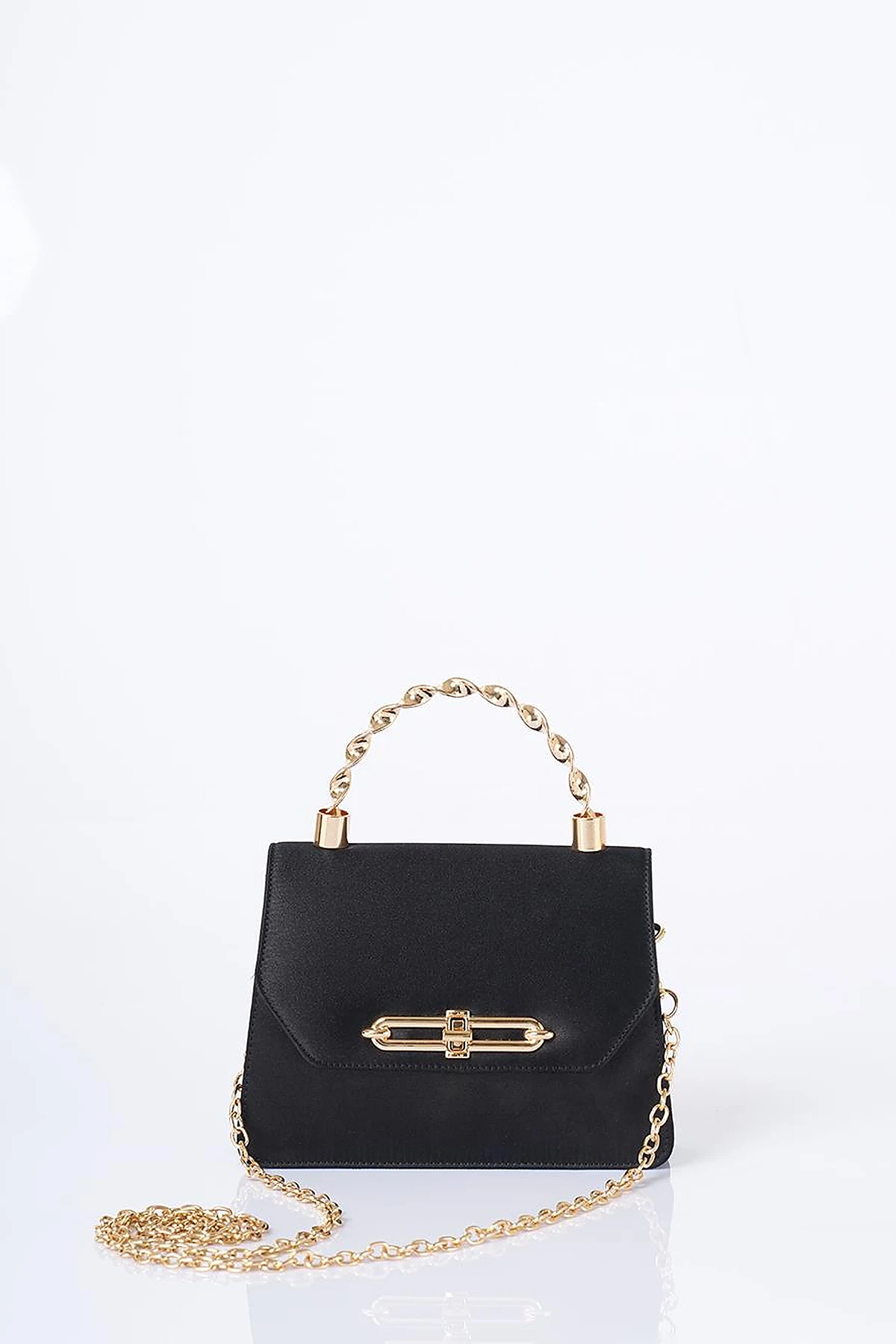 Handle Strap Satin Bag Black