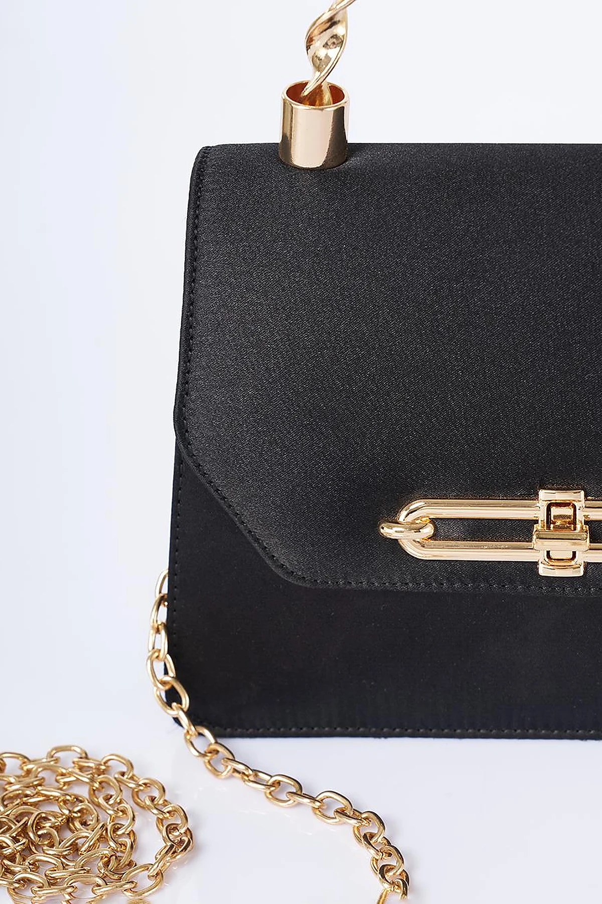 Handle Strap Satin Bag Black