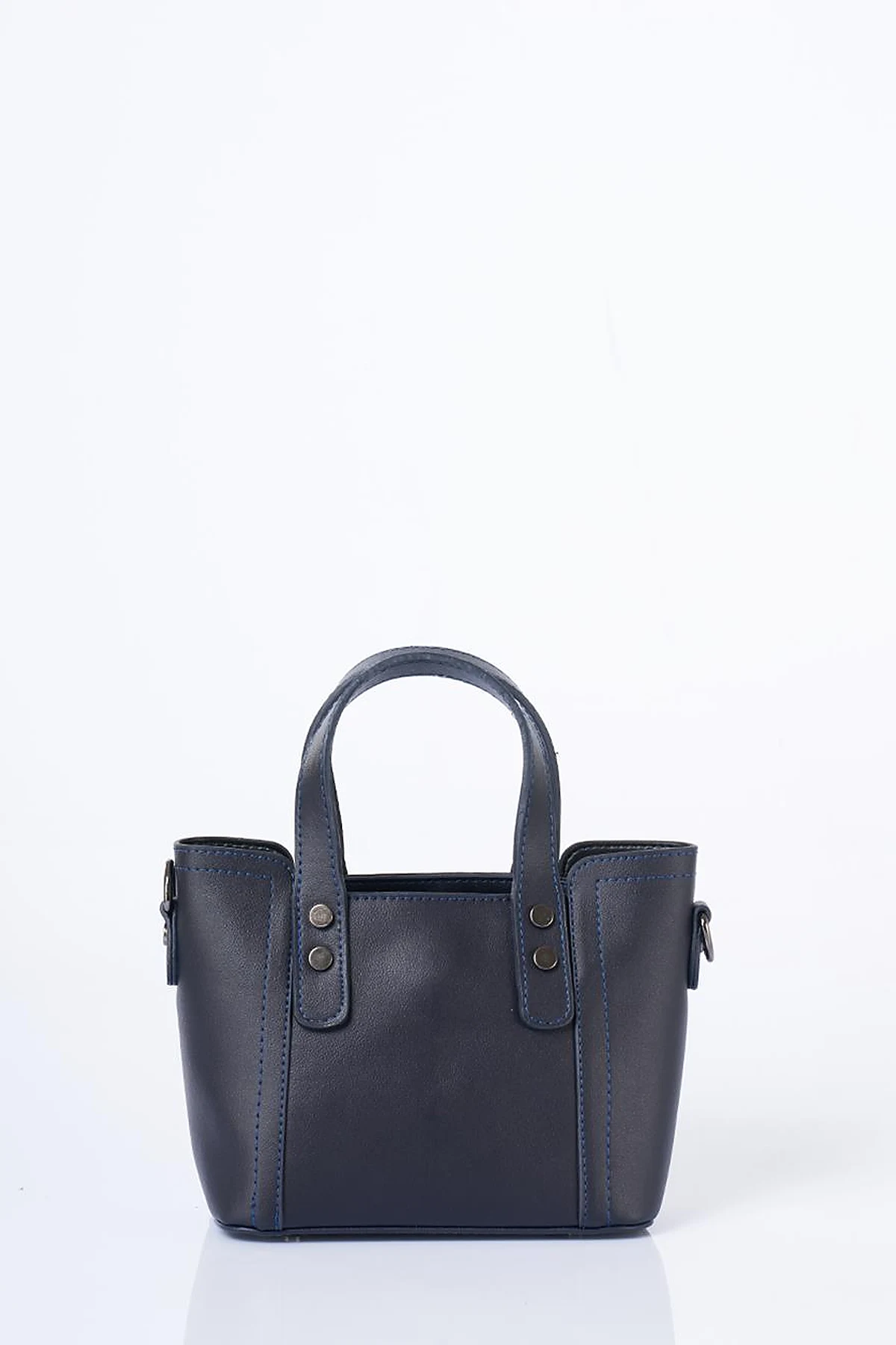 Chain Shoulder Strap Monogram Logo Faux Leather Tote Bag Navy