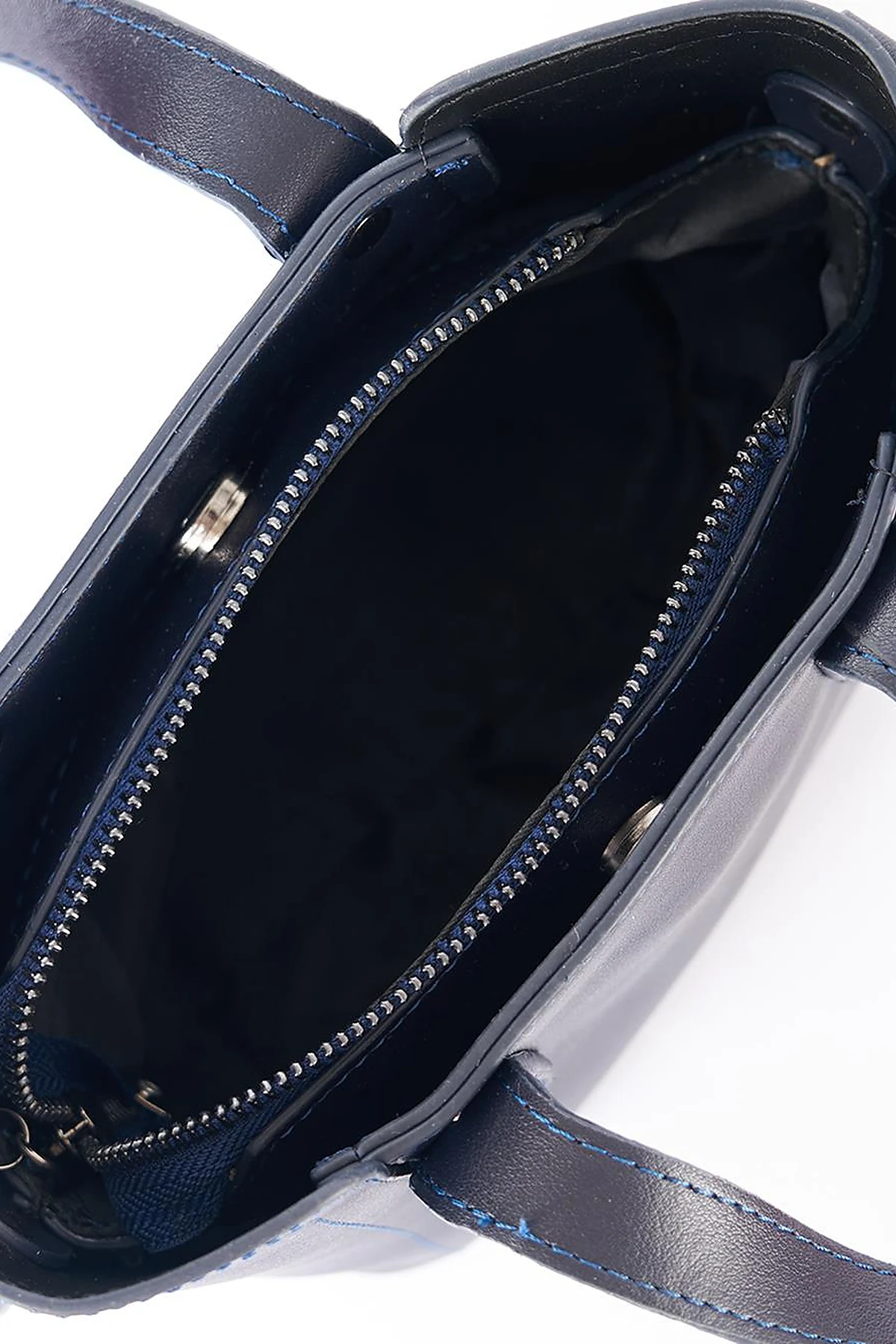 Chain Shoulder Strap Monogram Logo Faux Leather Tote Bag Navy