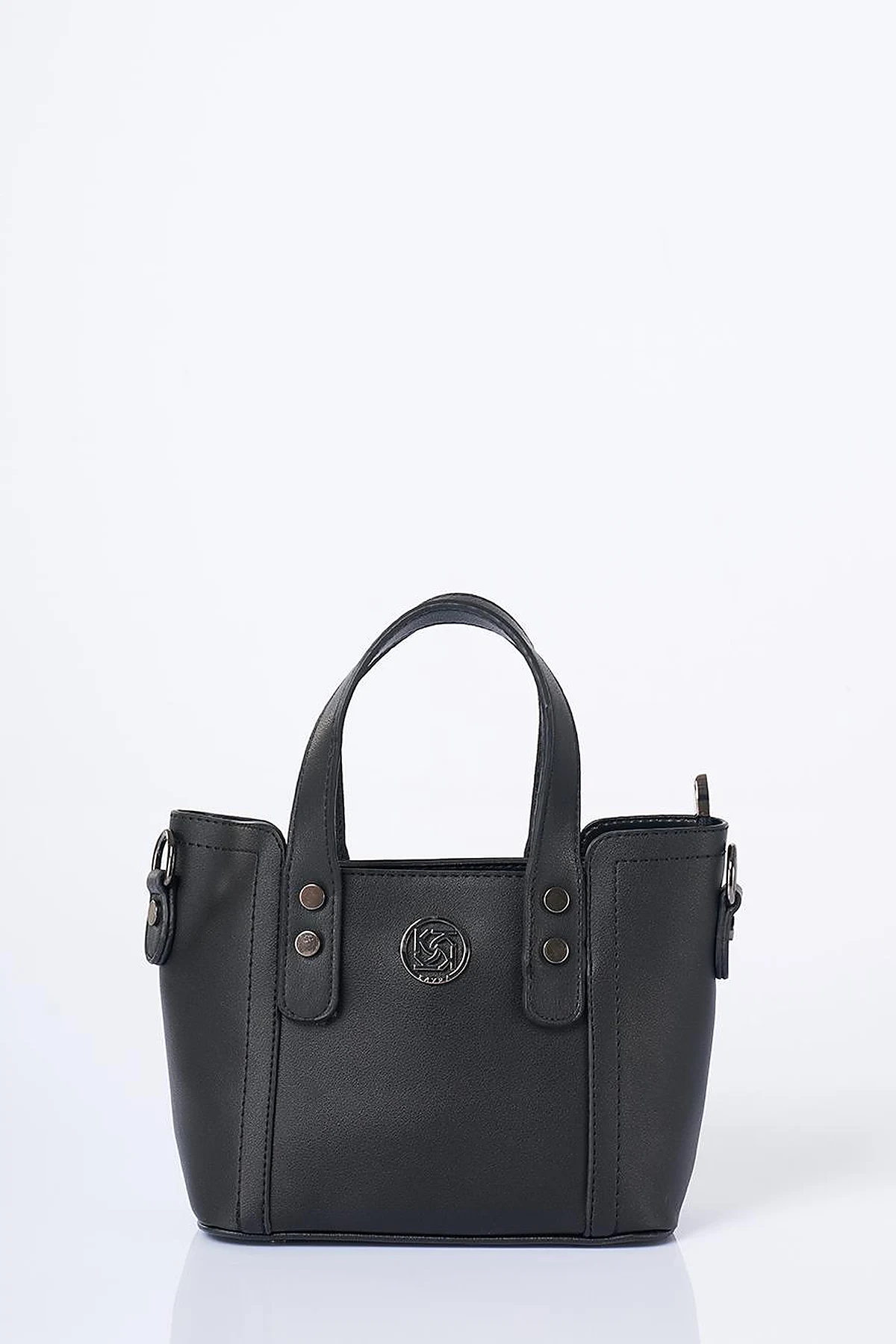 Chain Shoulder Strap Monogram Logo Faux Leather Tote Bag Black