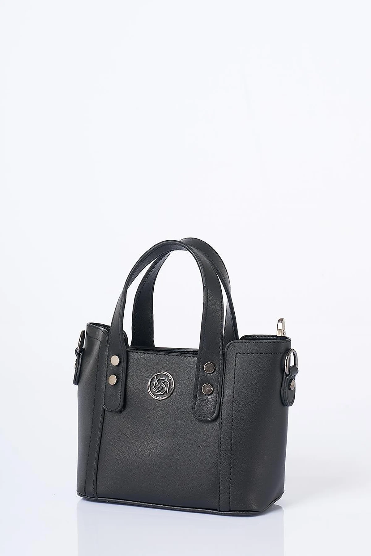 Chain Shoulder Strap Monogram Logo Faux Leather Tote Bag Black