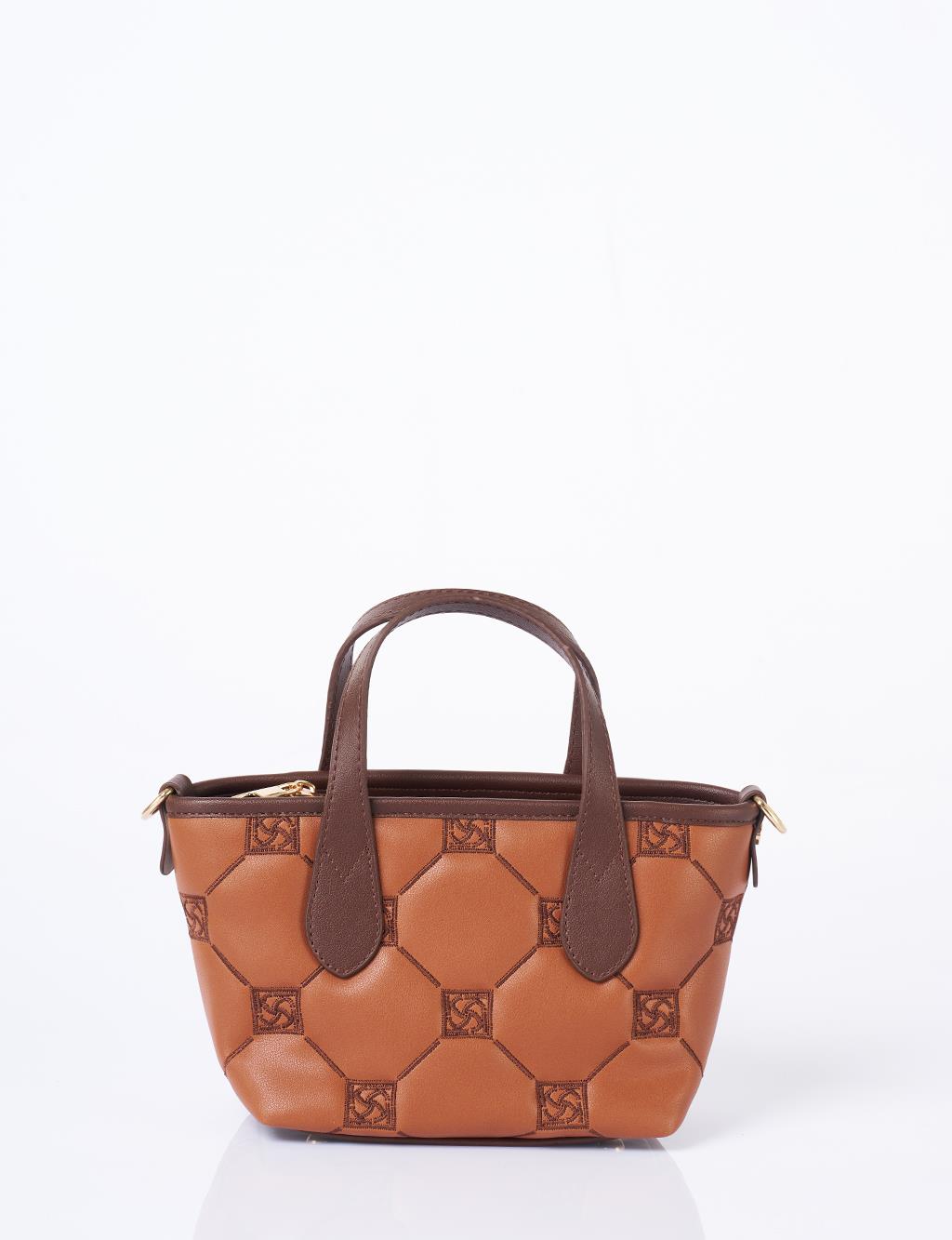 Monogram Logo Embroidered Tote Bag Tan