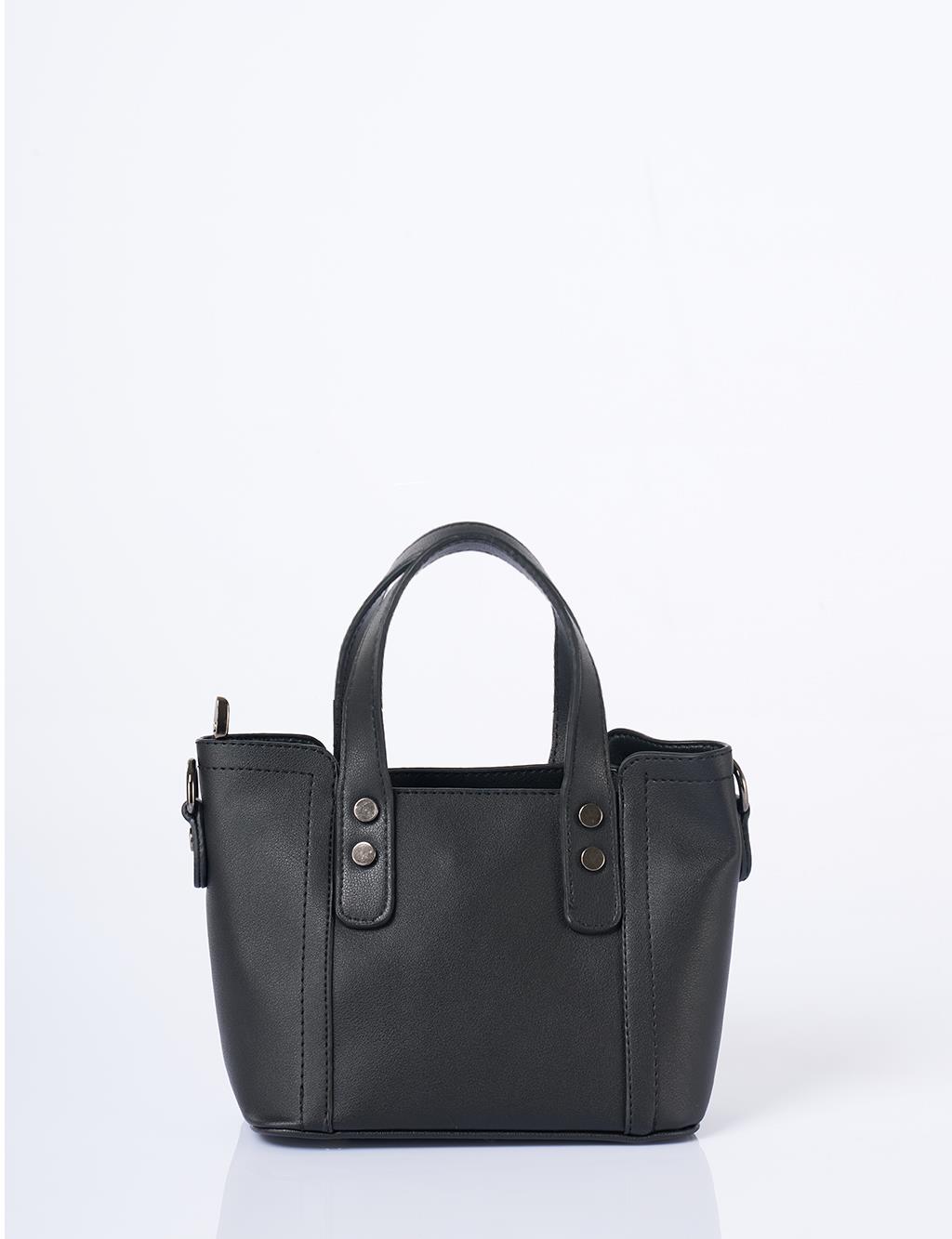 Zincir Omuz Askılı Monogram Logolu Suni Deri Tote Çanta Siyah