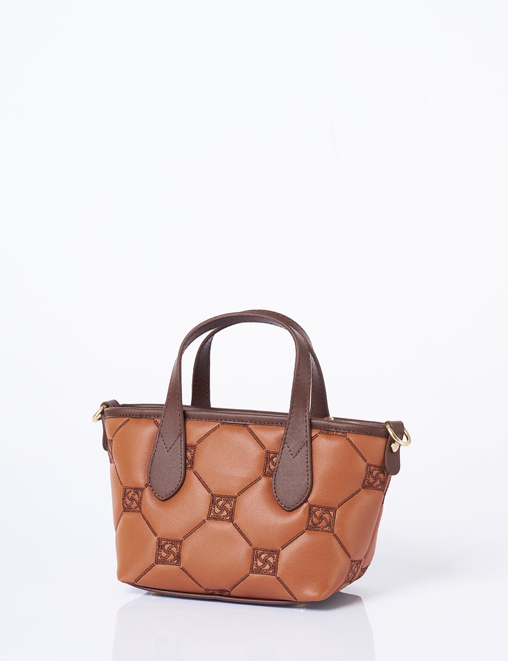 Monogram Logo Embroidered Tote Bag Tan