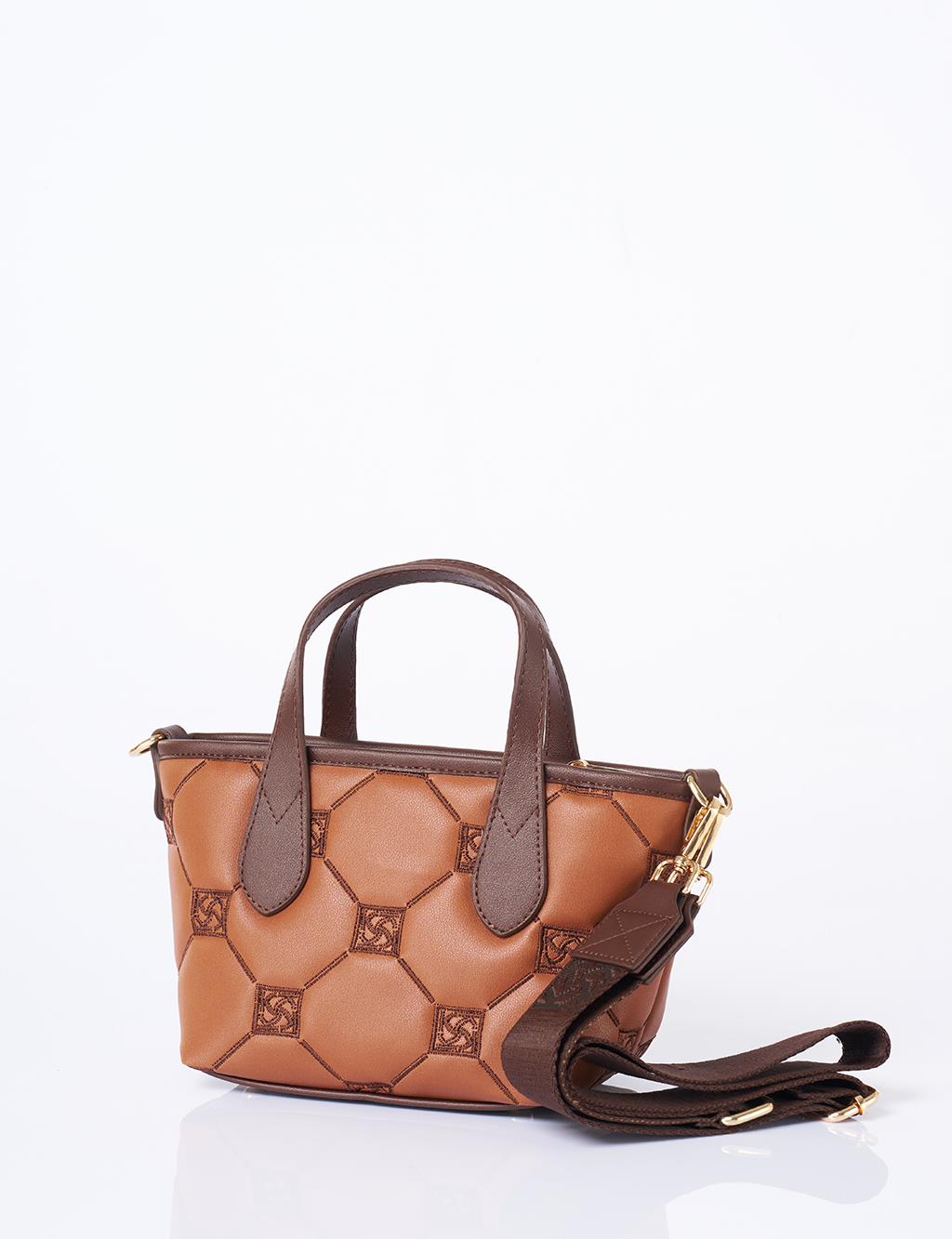 Monogram Logo Embroidered Tote Bag Tan