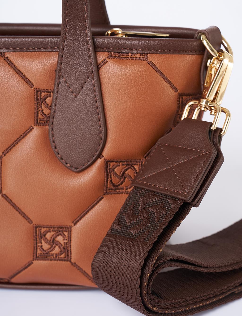 Monogram Logo Embroidered Tote Bag Tan