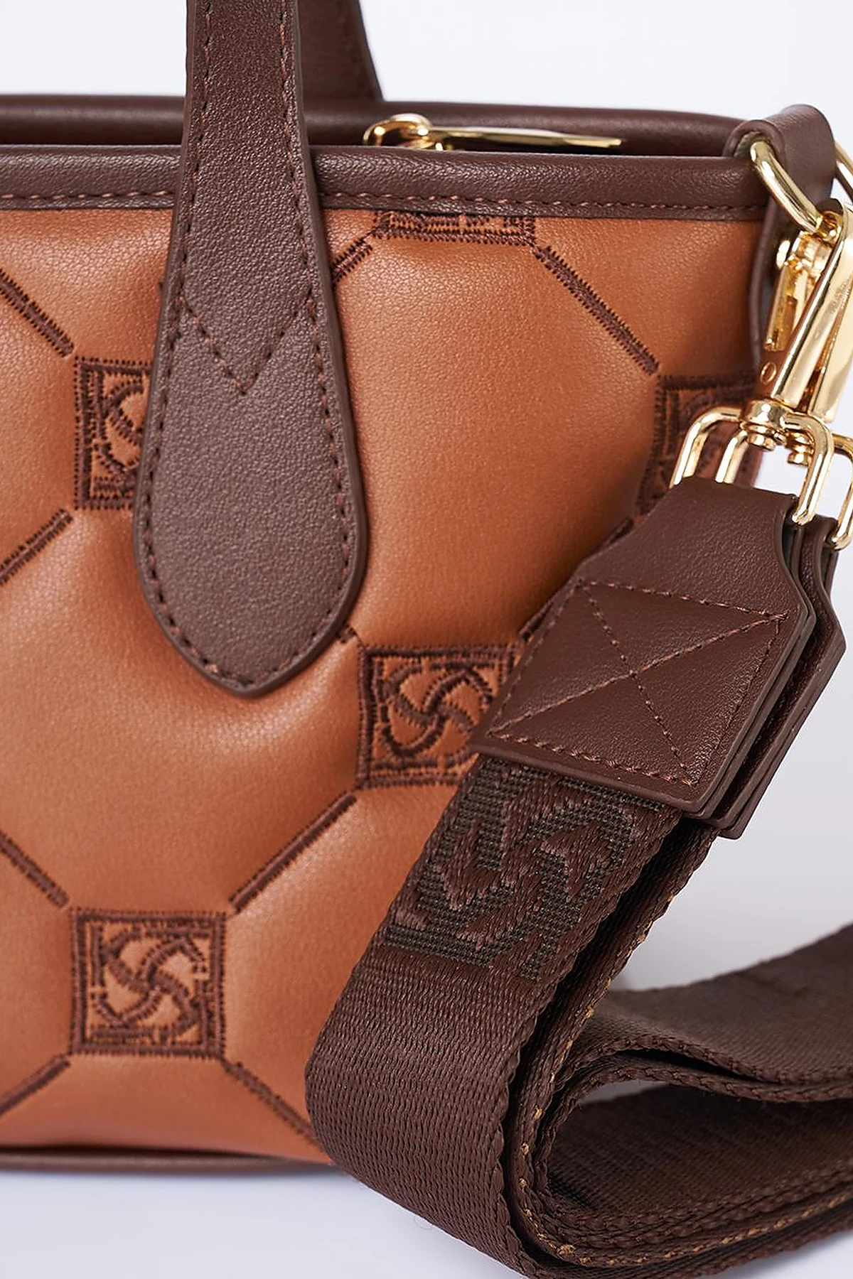 Monogram Logo Embroidered Tote Bag Tan