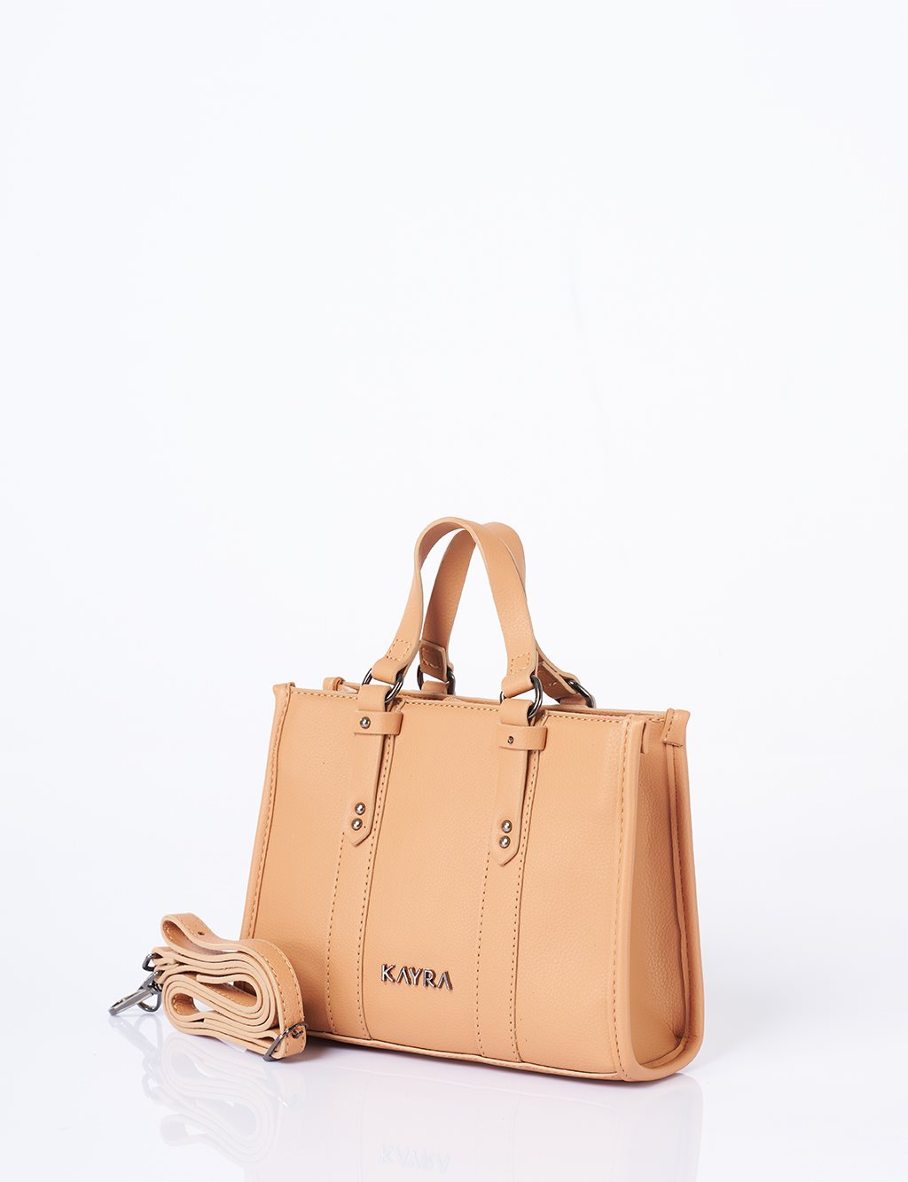 Shoulder Strap Snap Closure Faux Leather Tote Bag Camel