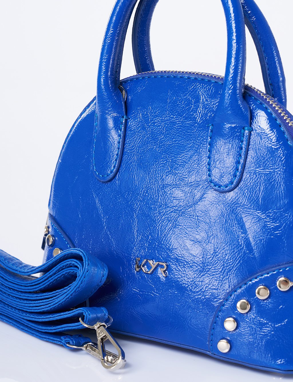 Stud Detailed Mini Faux Leather Handbag Cobalt