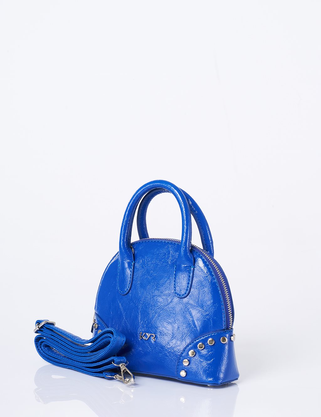 Stud Detailed Mini Faux Leather Handbag Cobalt