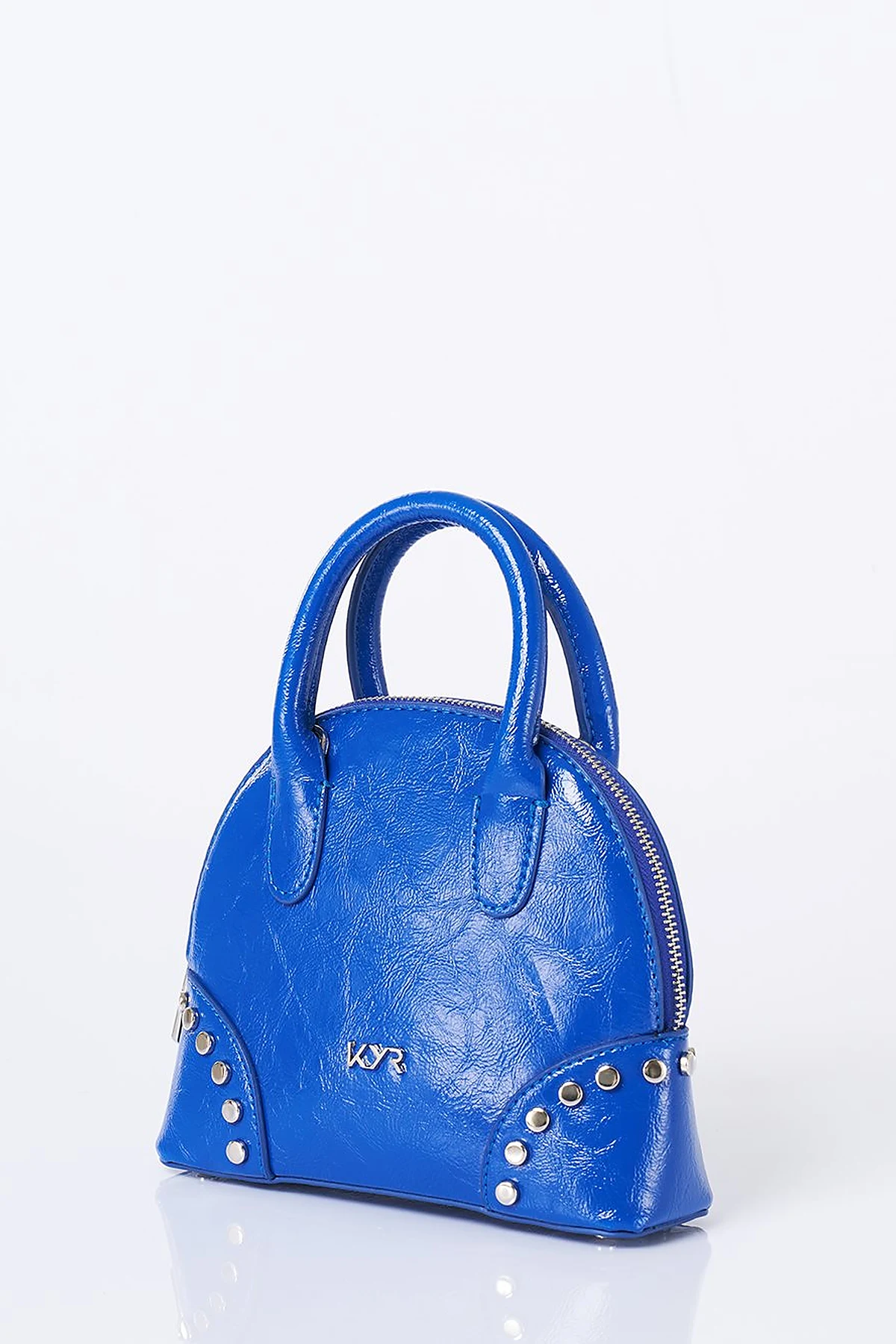 Stud Detailed Mini Faux Leather Handbag Cobalt