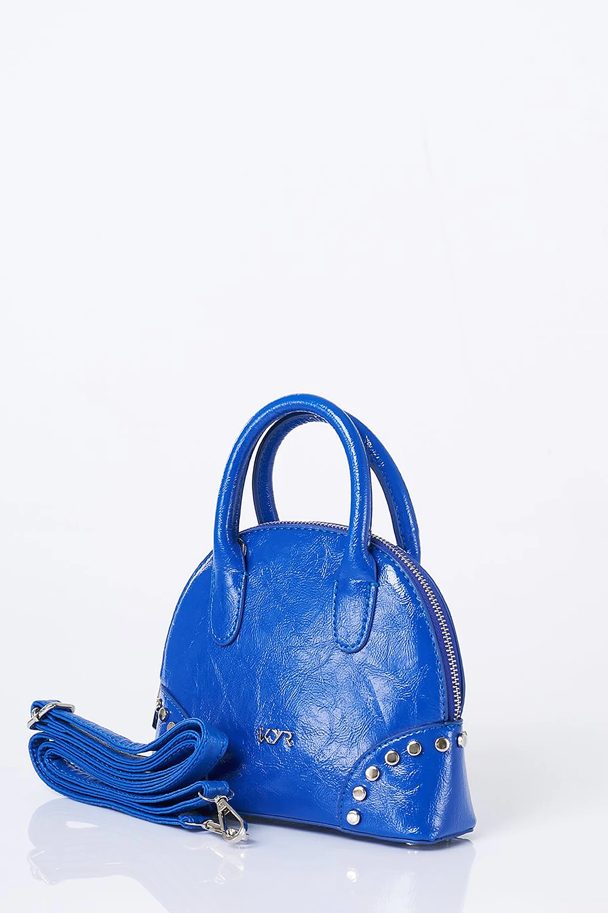 Stud Detailed Mini Faux Leather Handbag Cobalt
