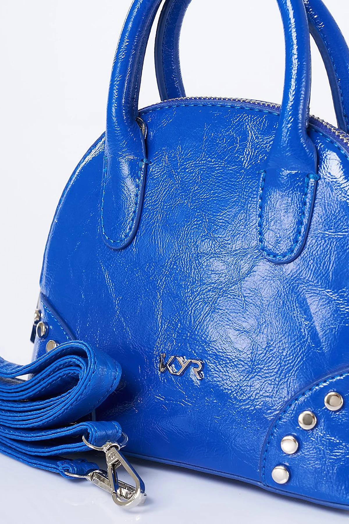 Stud Detailed Mini Faux Leather Handbag Cobalt