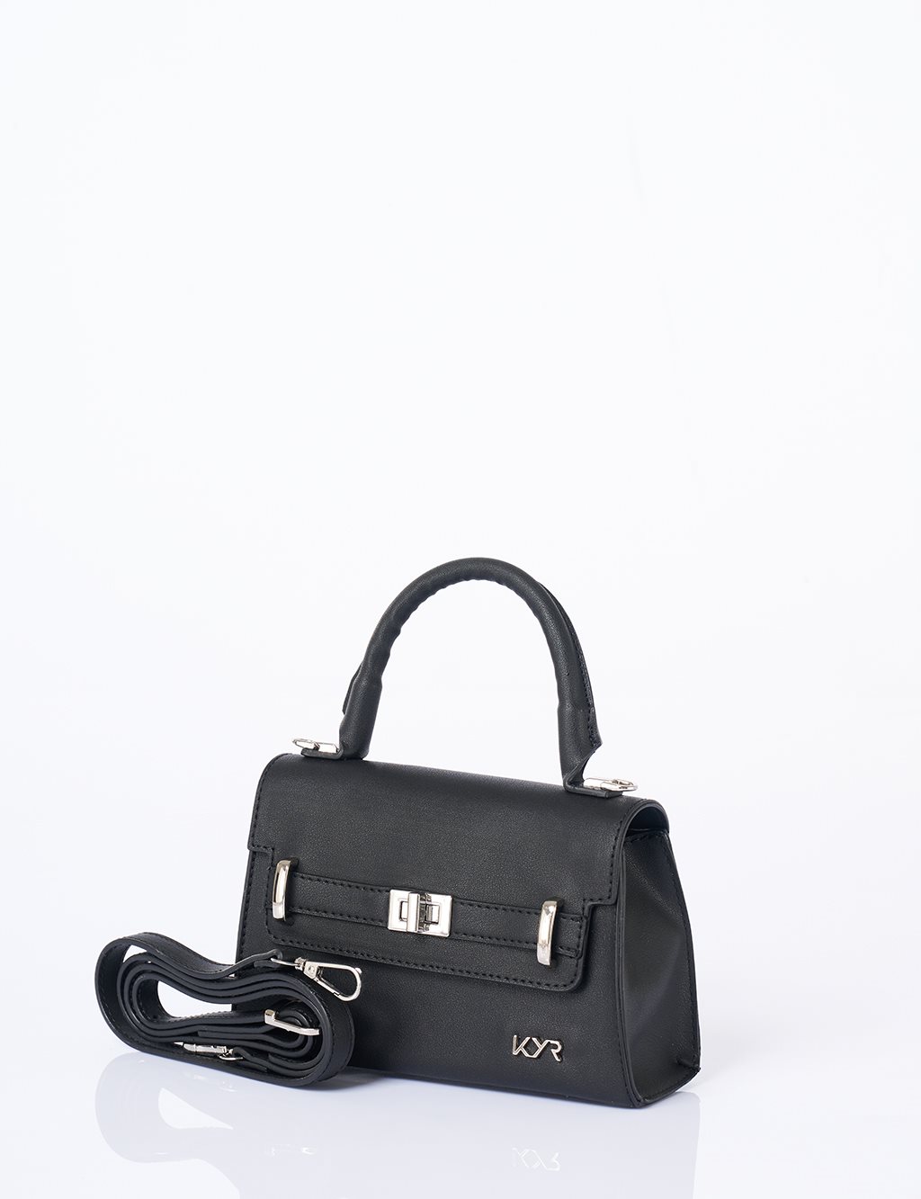 Flap Mini Faux Leather Handbag Black