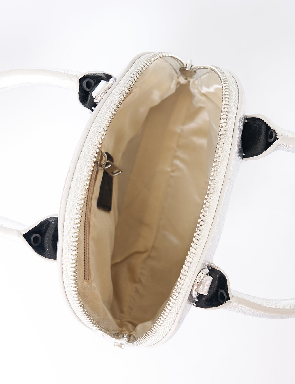 Stud Detailed Mini Faux Leather Handbag Silver