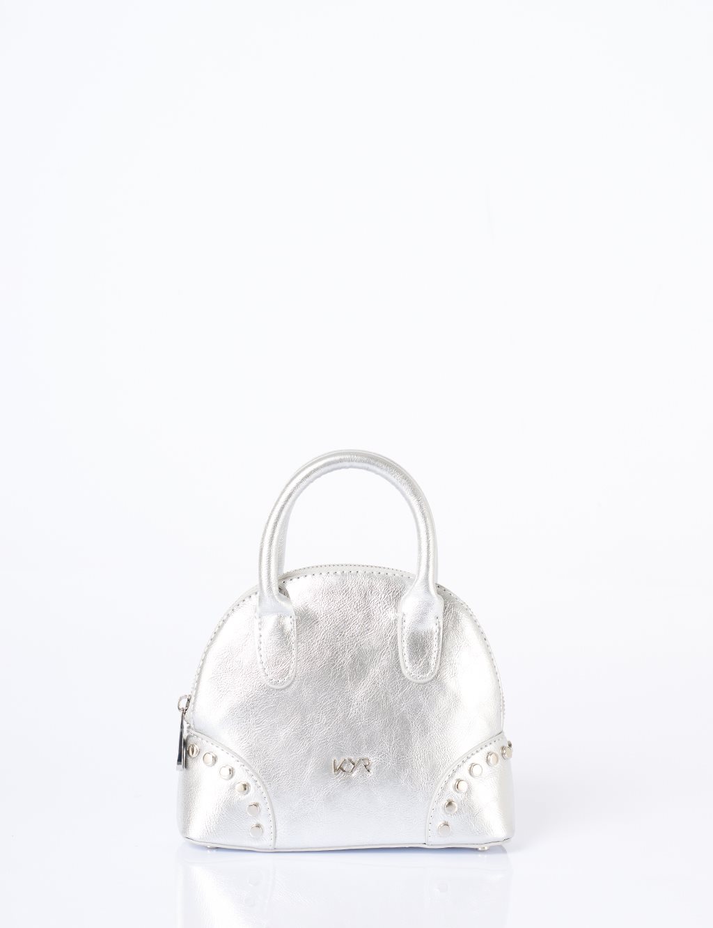Stud Detailed Mini Faux Leather Handbag Silver
