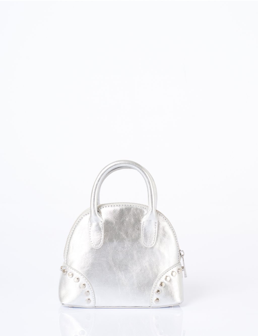 Stud Detailed Mini Faux Leather Handbag Silver