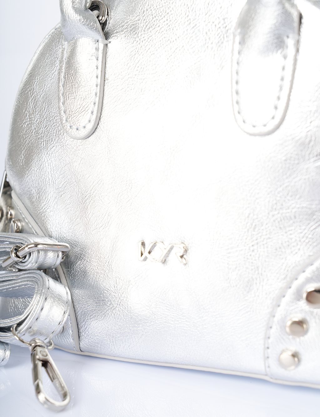 Stud Detailed Mini Faux Leather Handbag Silver