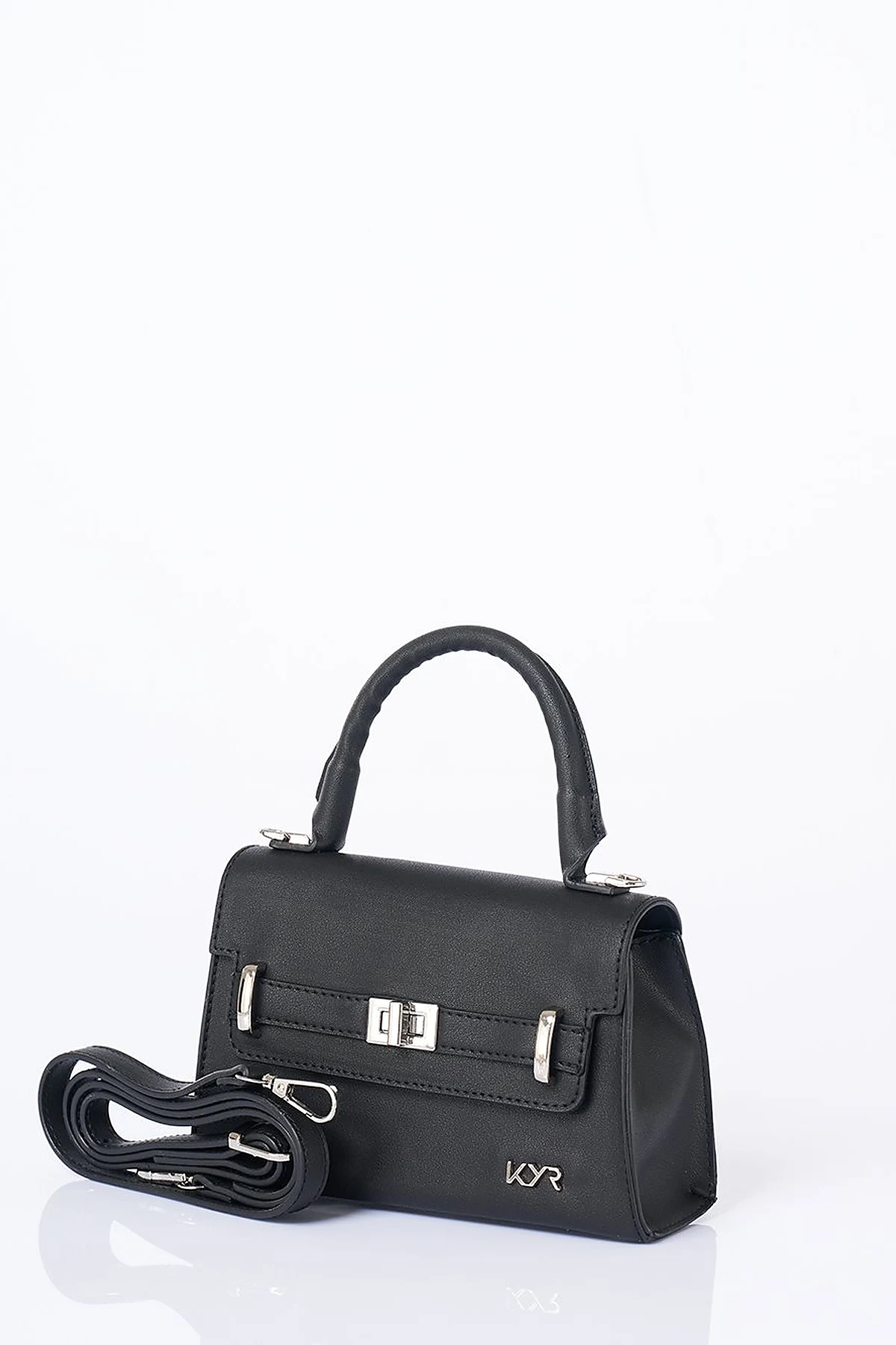 Flap Mini Faux Leather Handbag Black