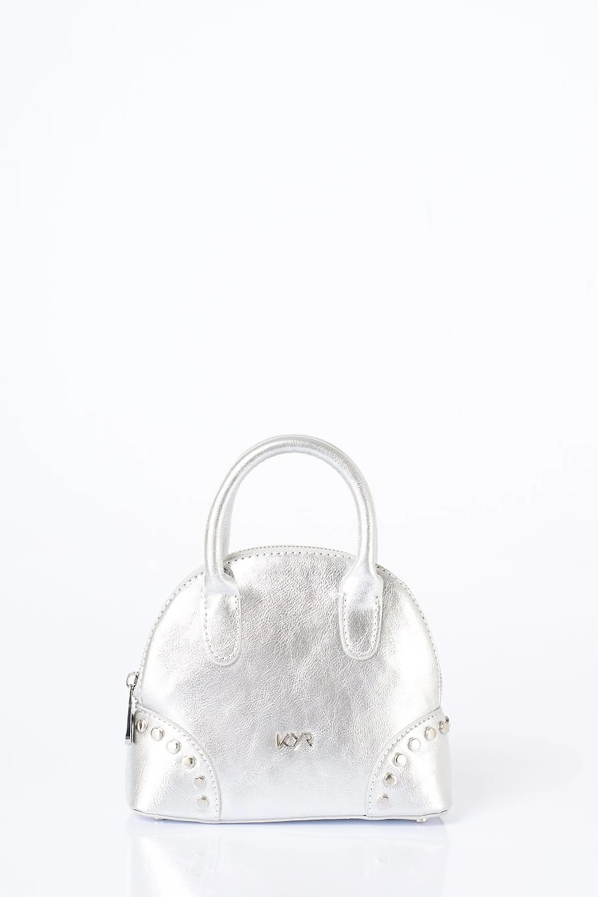 Stud Detailed Mini Faux Leather Handbag Silver