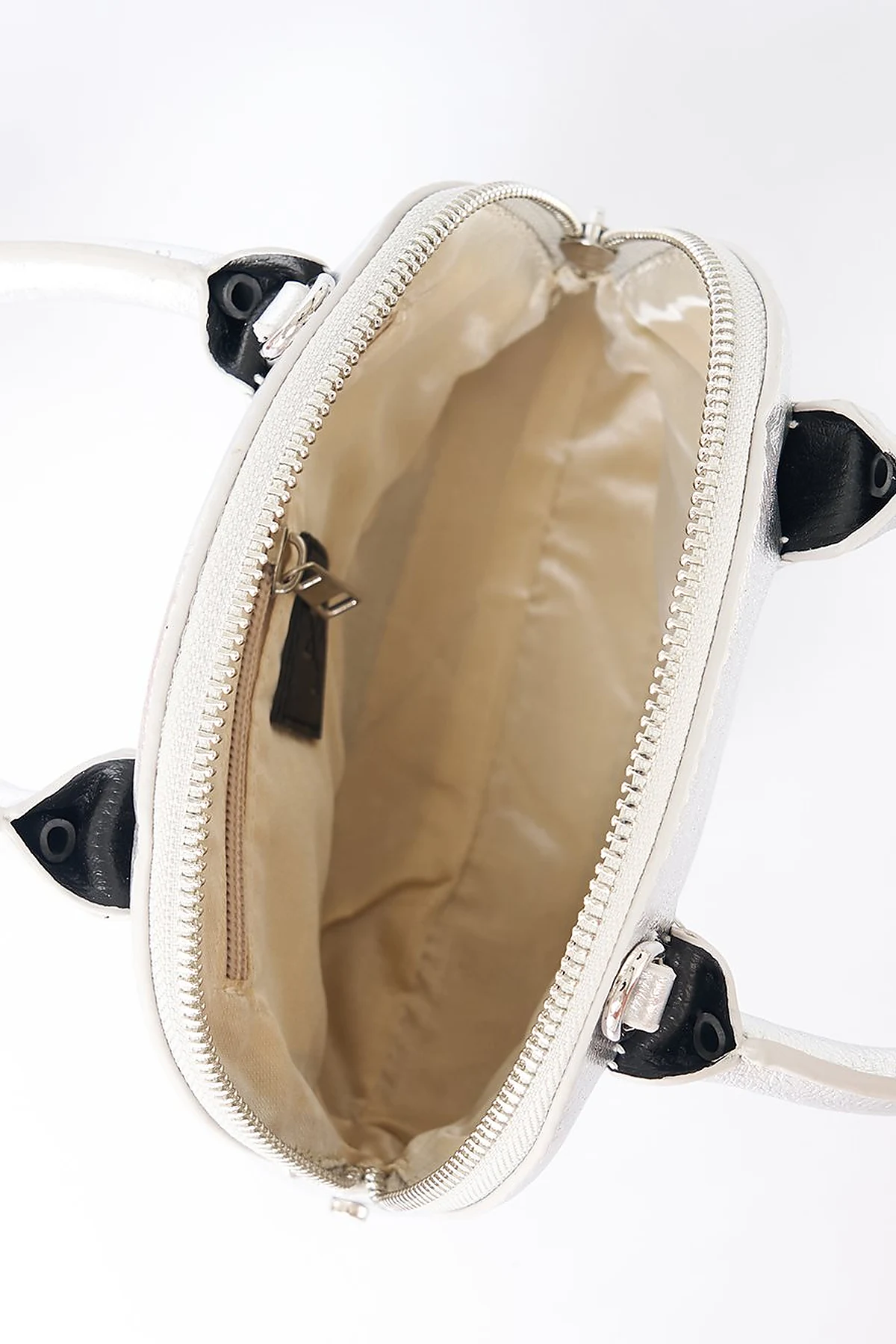 Stud Detailed Mini Faux Leather Handbag Silver