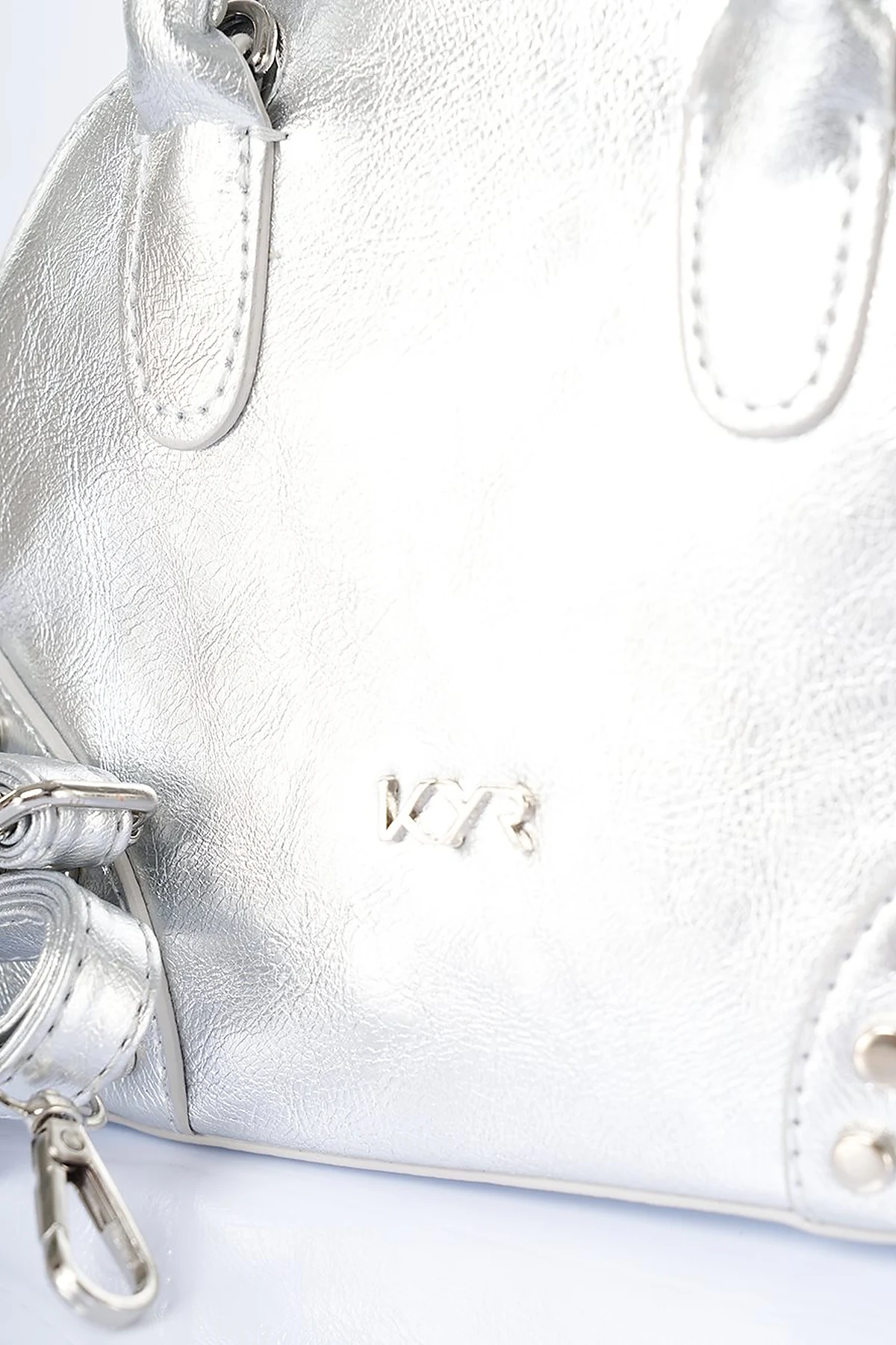 Stud Detailed Mini Faux Leather Handbag Silver