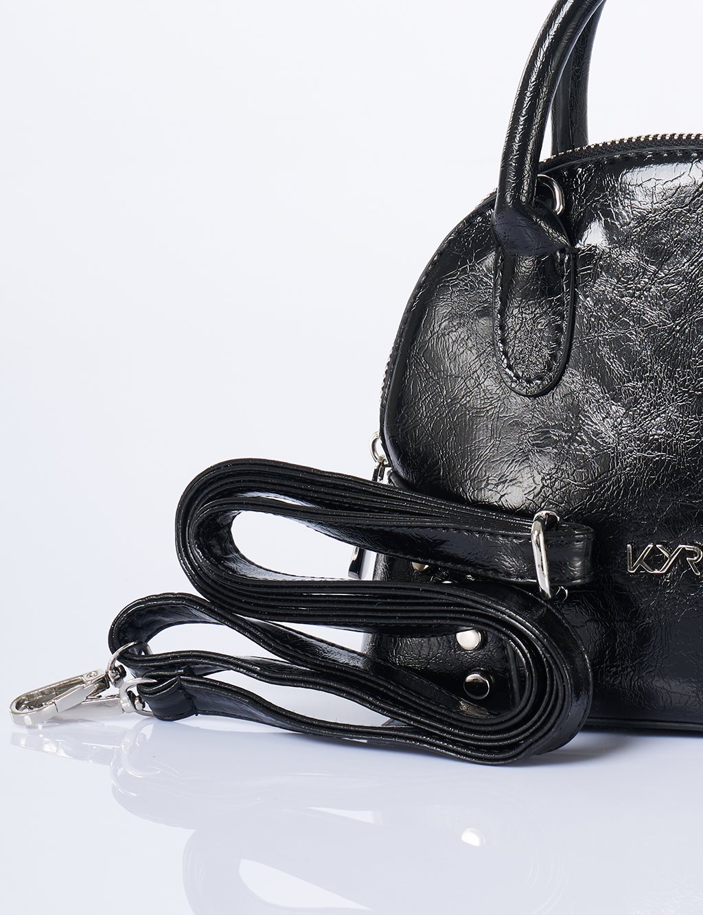 Stud Detailed Mini Faux Leather Handbag Black