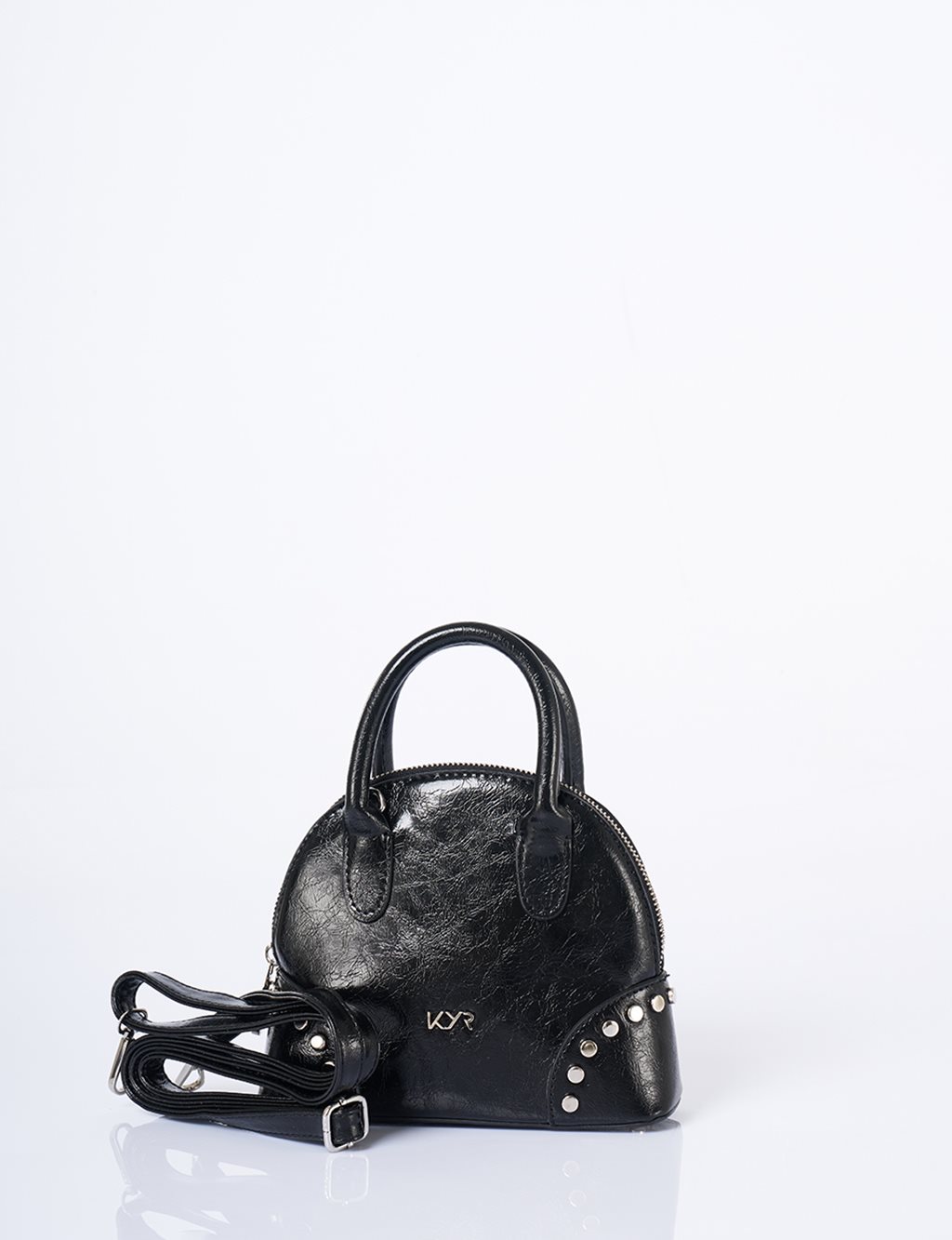 Stud Detailed Mini Faux Leather Handbag Black