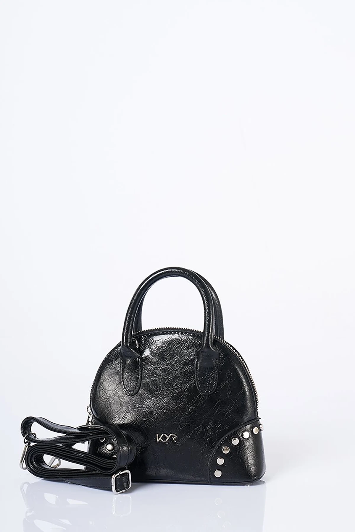 Stud Detailed Mini Faux Leather Handbag Black