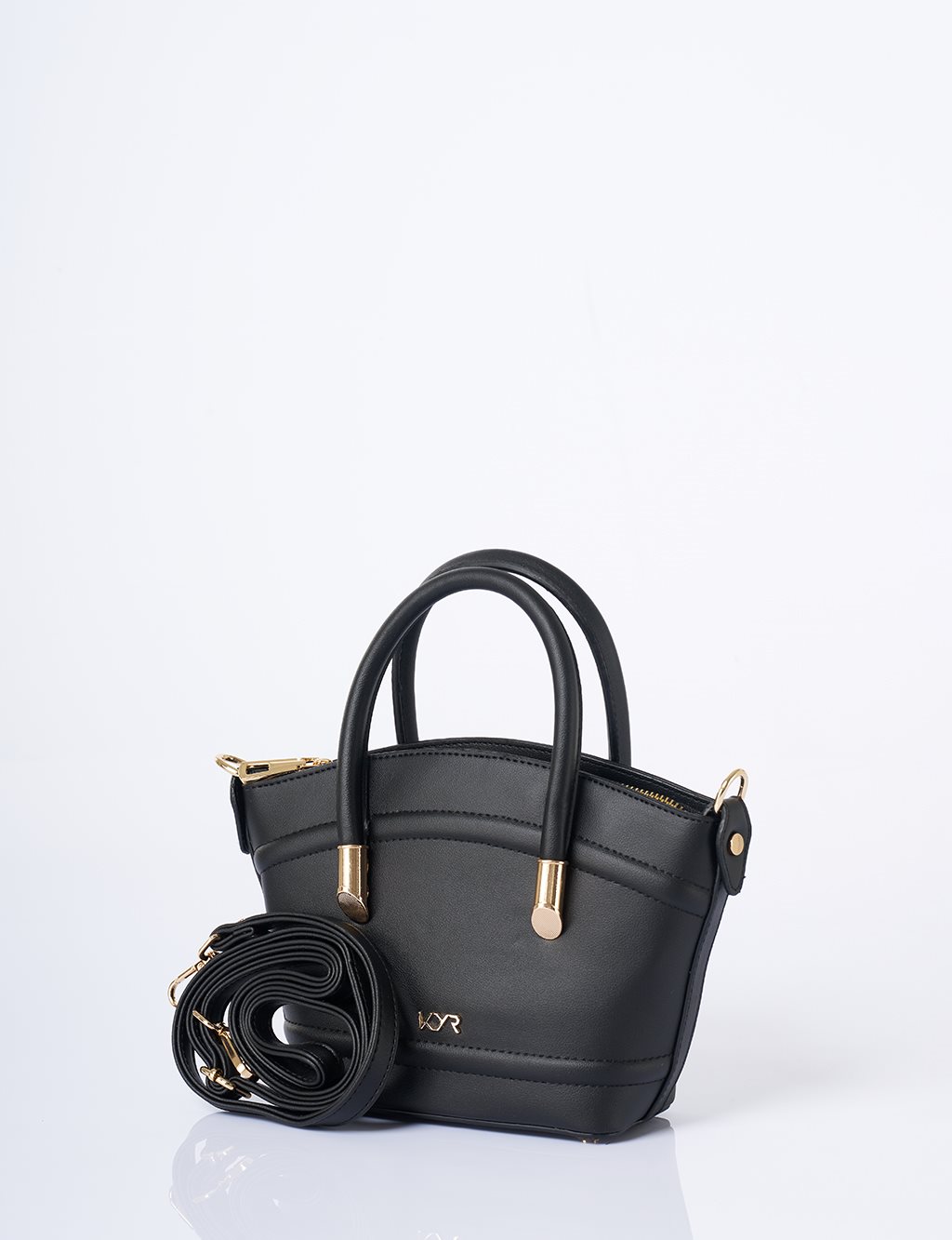 Gold Detaylı Suni Deri Tote Çanta Siyah