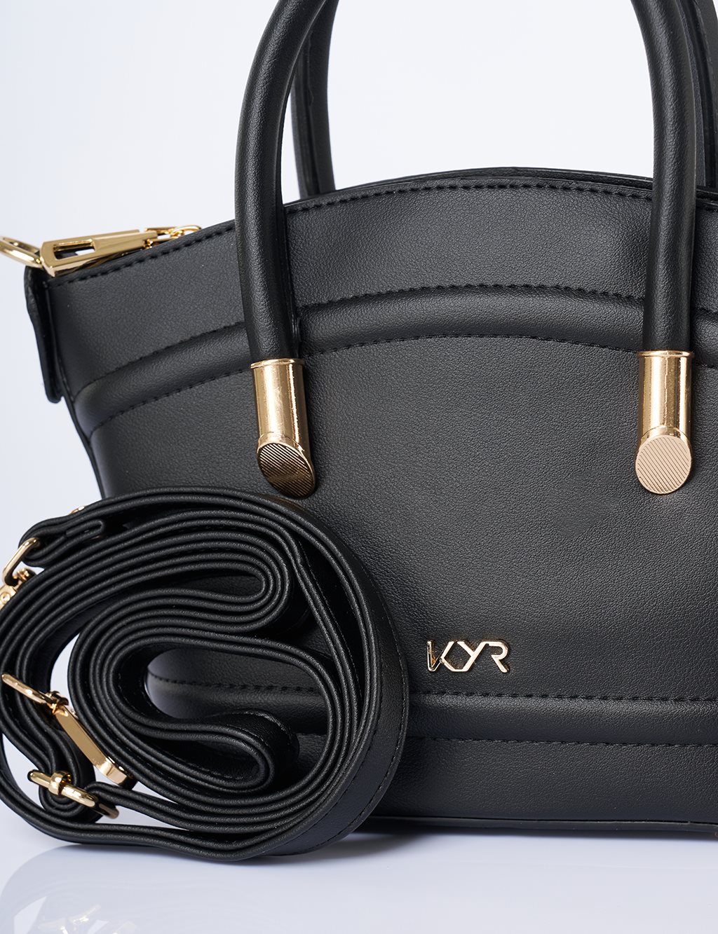 Gold Detaylı Suni Deri Tote Çanta Siyah