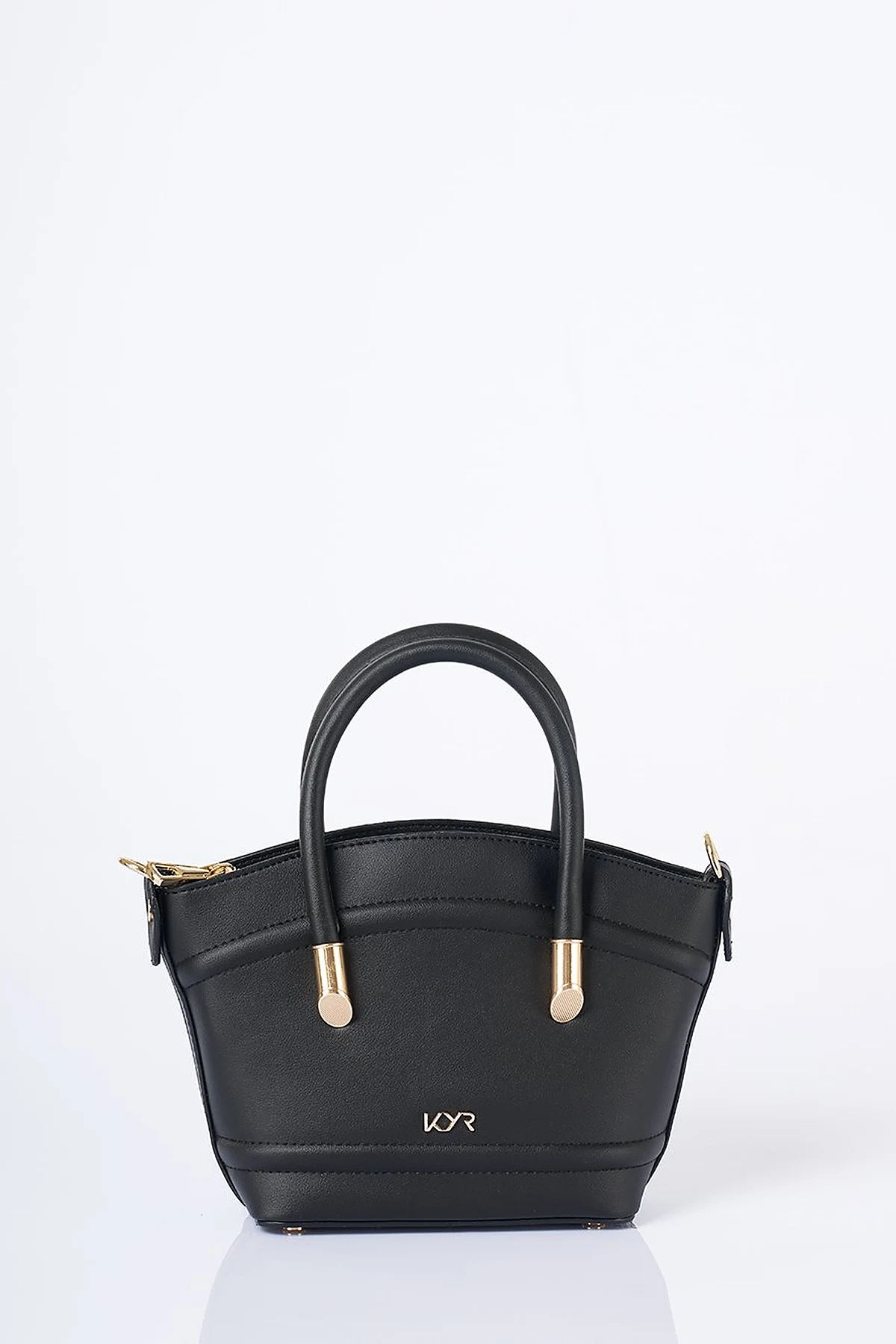 Gold Detailed Faux Leather Tote Bag Black